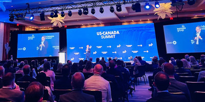 Ian Bremmer addresses the audience at the second annual US-Canada Summit in Toronto on June 11, 2024.