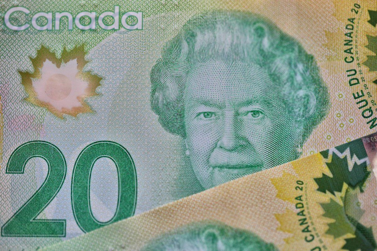 Image of Queen Elizabeth II on the Canadian twenty dollar bill on September 08, 2022.