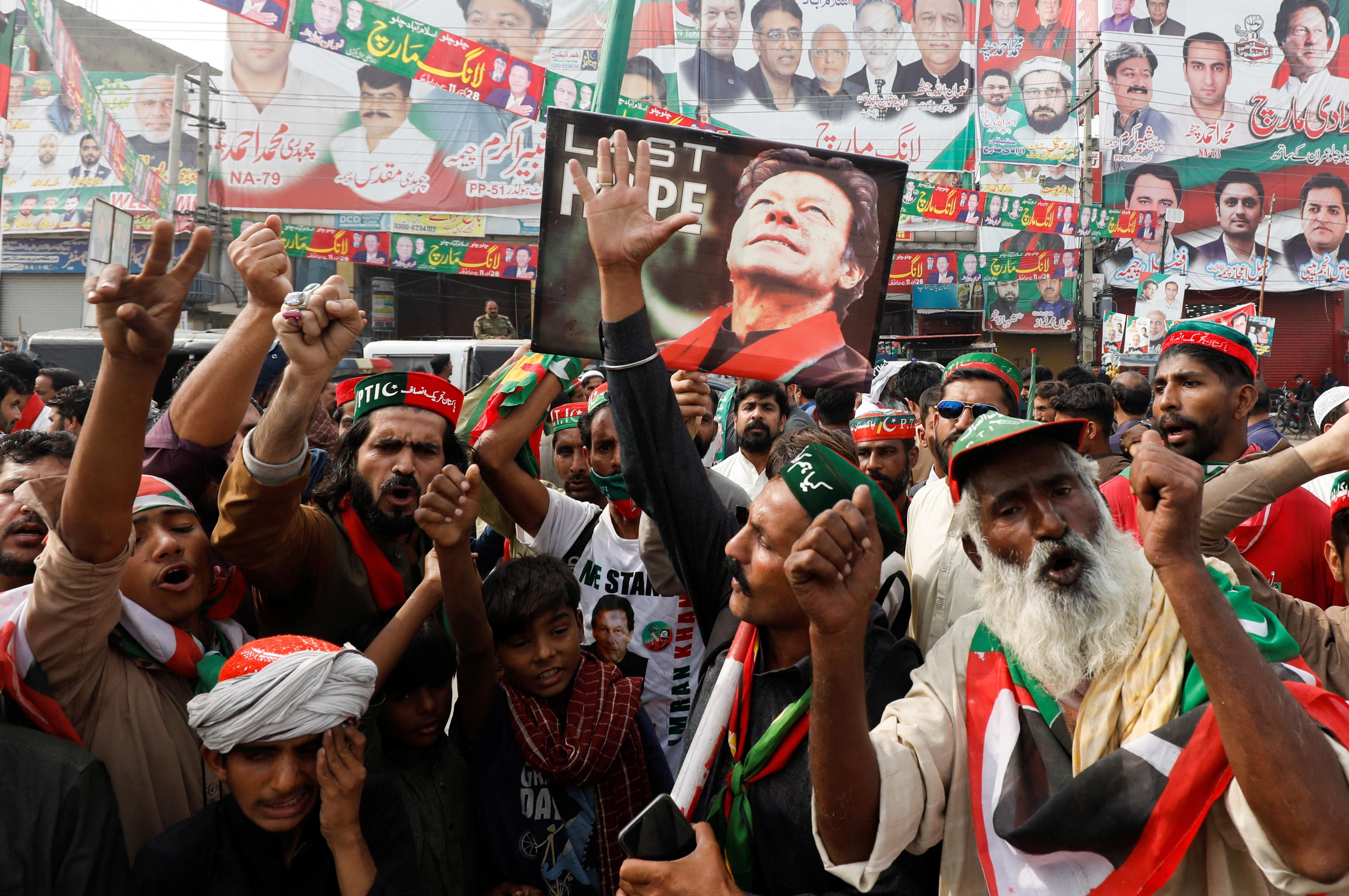 Imran Khan supporters chant slogans as they condemn the assassination attempt on the former PM in Wazirabad, Pakistan.