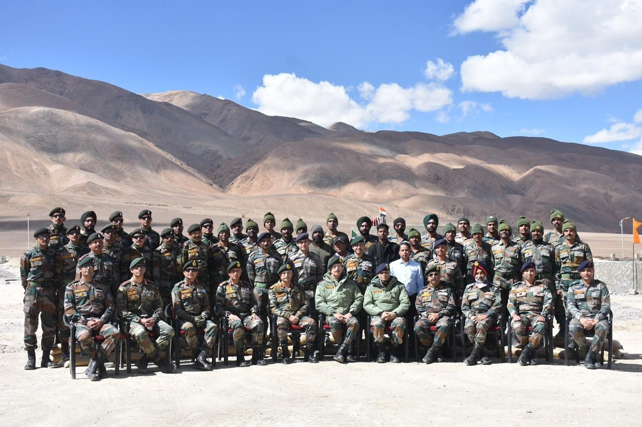 Indian army officers and troops at a forward base in eastern Ladakh.