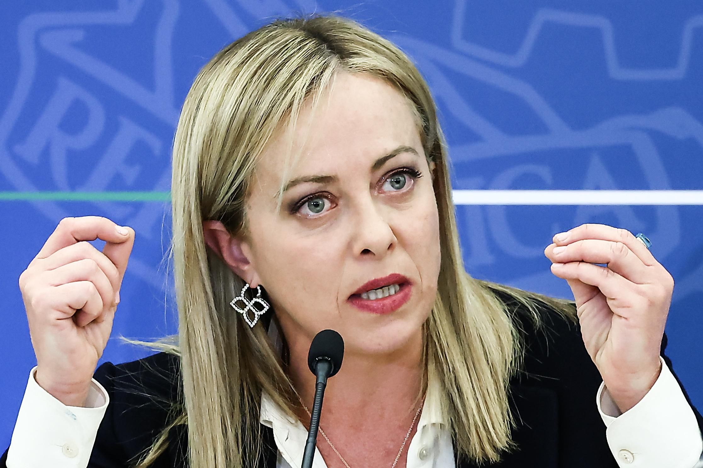 Italian PM Giorgia Meloni during a press conference in Rome.