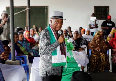 Joseph Nyuma Boakai, Liberia's Vice President and presidential candidate of the Unity Party (UP), speaks during a campaign rally in Monrovia, Liberia December 24, 2017.