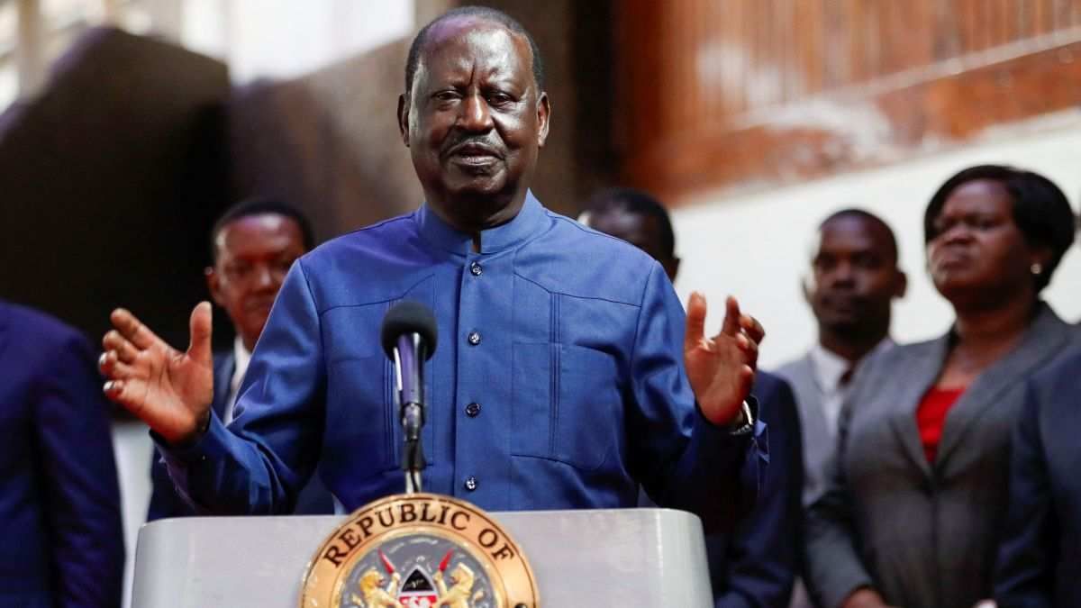 ​Kenya's opposition leader Raila Odinga addresses delegates at the Kenyatta International Conference Centre in Nairobi, Kenya, on July 9, 2024.