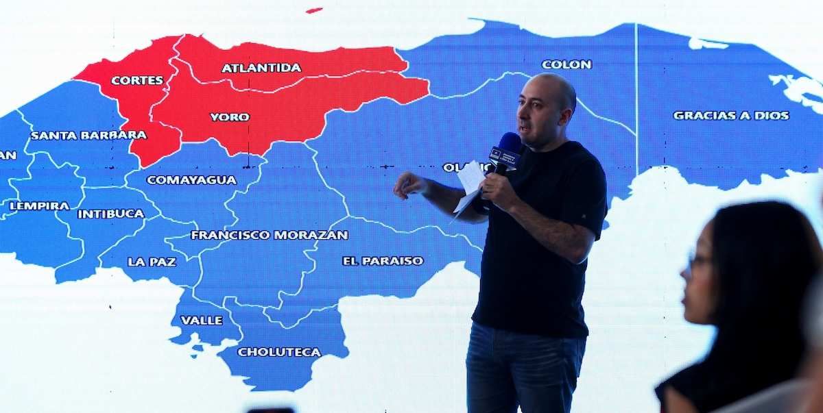 Luis Fernando Cerimedo, advisor of Presidential candidate Nasry Asfura of the National Party of Honduras (PN), speaks during a press conference after the general election, in Tegucigalpa, Honduras, December 1, 2025.