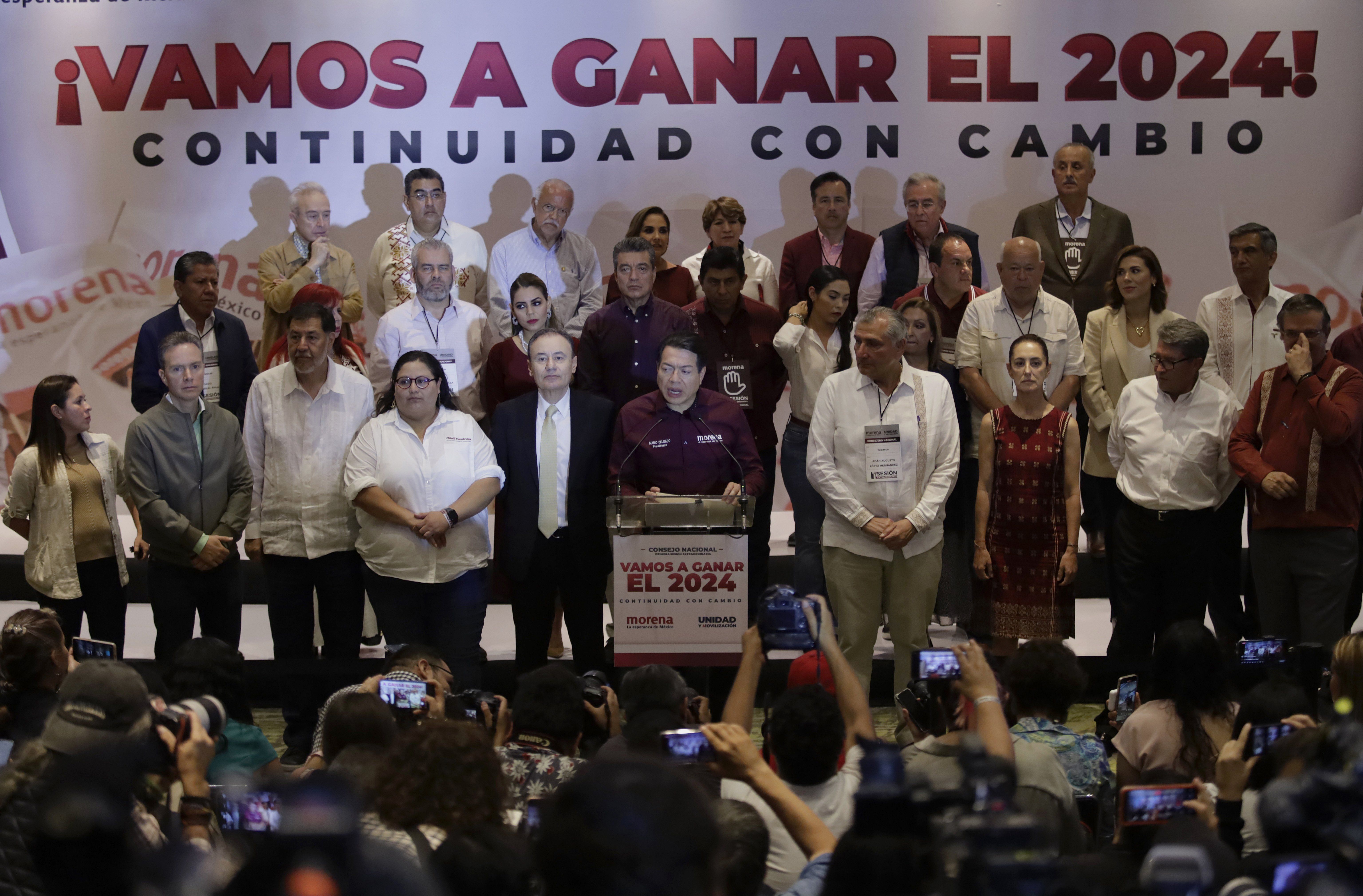 Mario Delgado, president of Mexico's ruling Morena party, during a press conference to unveil the four presidential candidates in Mexico City.