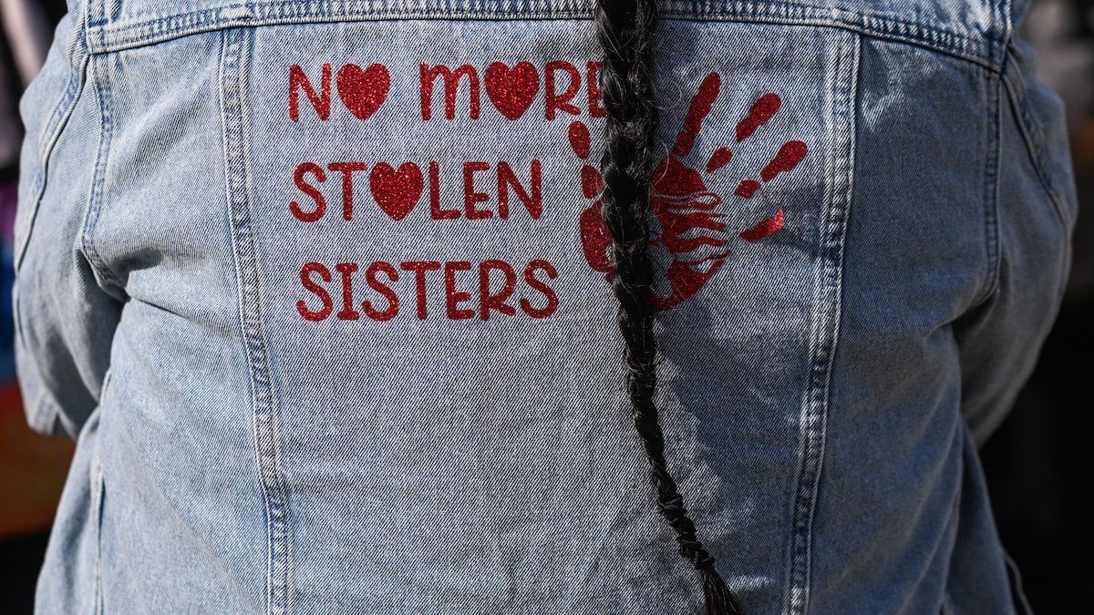 ​Members of the local indigenous community, activists, and their supporters gather in memory of missing and murdered indigenous women and girls on March 8, 2023, in Edmonton, Alberta, Canada. 