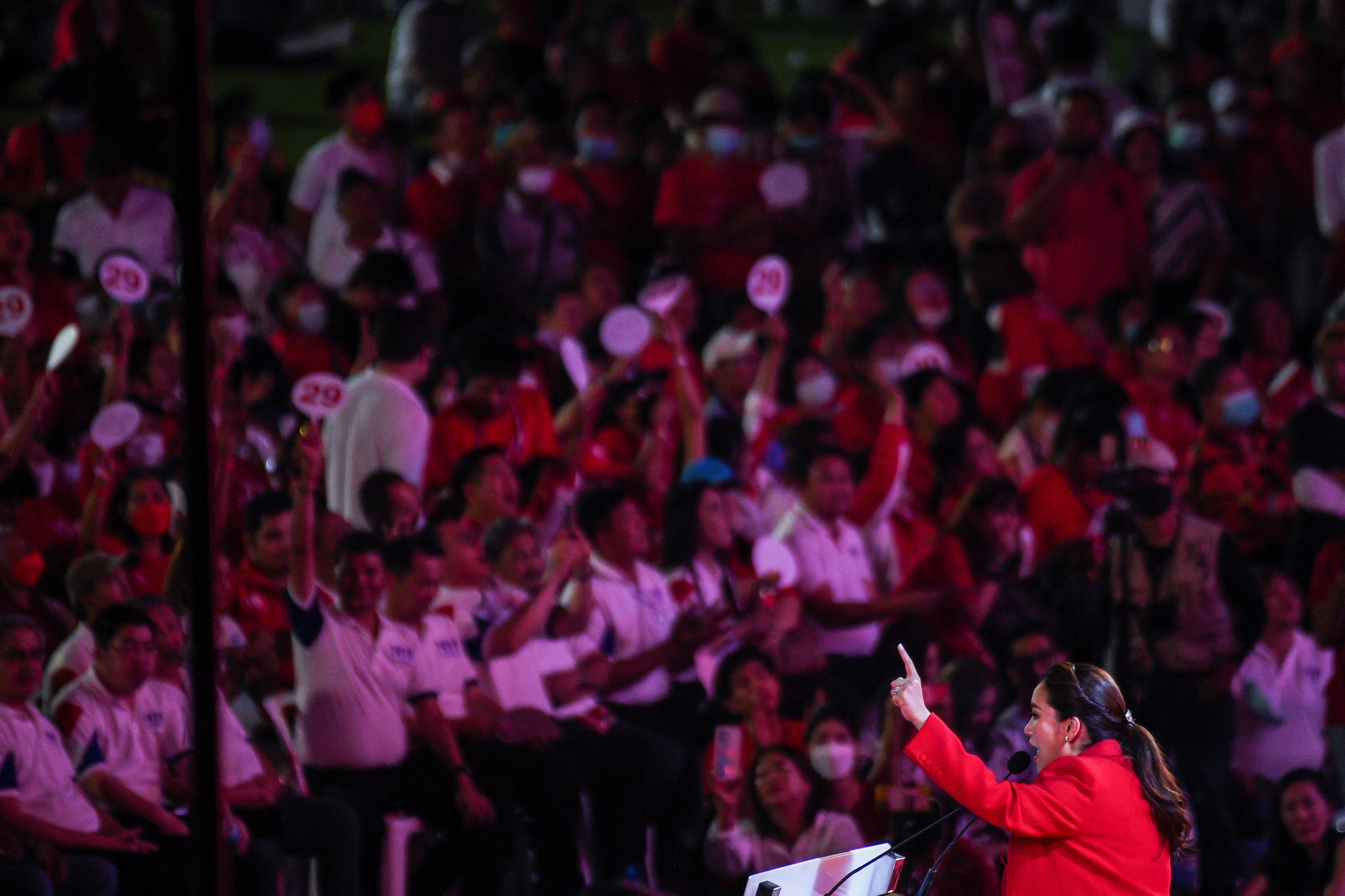 Paetongtarn Shinawatra, daughter of former Thai PM Thaksin Shinawatra and the Pheu Thai party's prime ministerial candidate, at a campaign event in Bangkok.