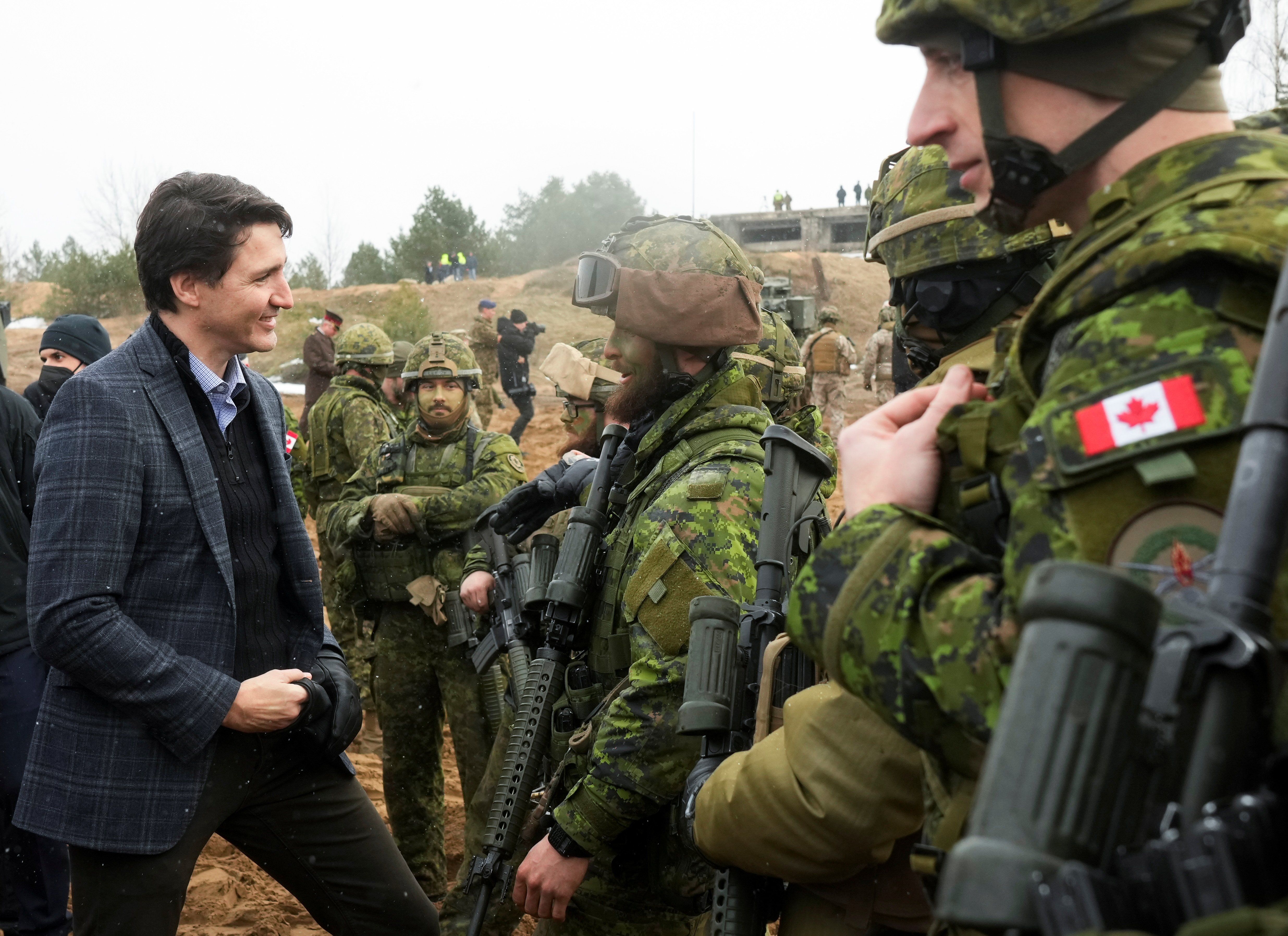 PM Justin Trudeau visits Canadian troops in Latvia.