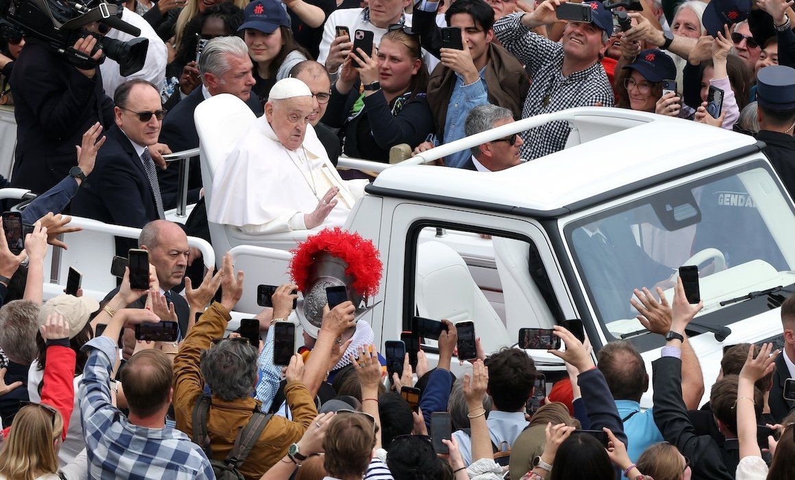 Pope Francis greets crowds in Saint Peter’s Square on Easter Sunday, April 20, 2025.
