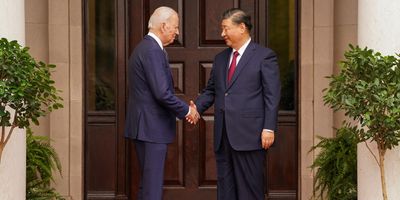 President Joe Biden shakes hands with Chinese President Xi Jinping on the sidelines of the Asia-Pacific Economic Cooperation summit, in California, on Nov. 15, 2023. 