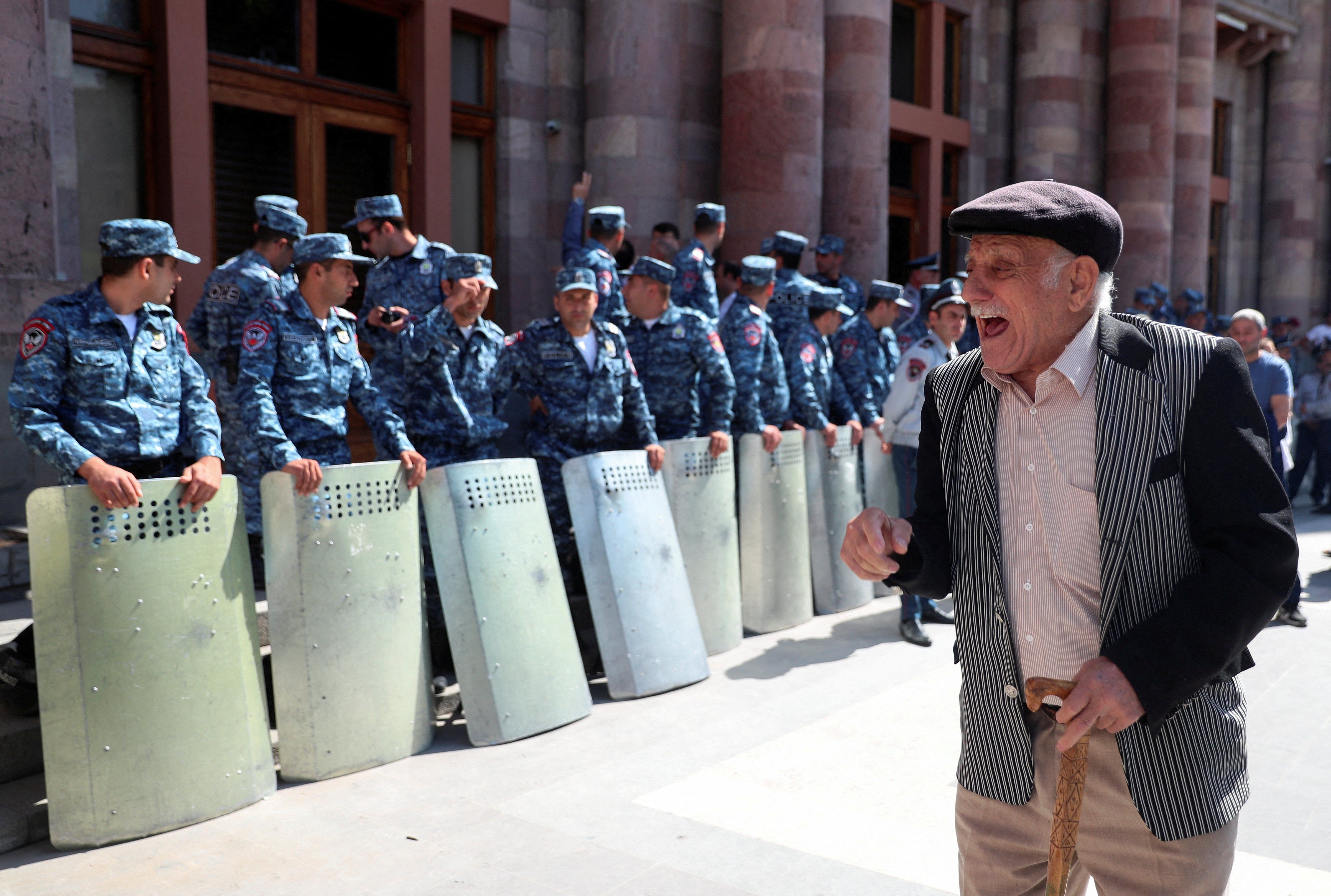 Protest in Yerevan following Azerbaijani military operation launch in Nagorno-Karabakh.