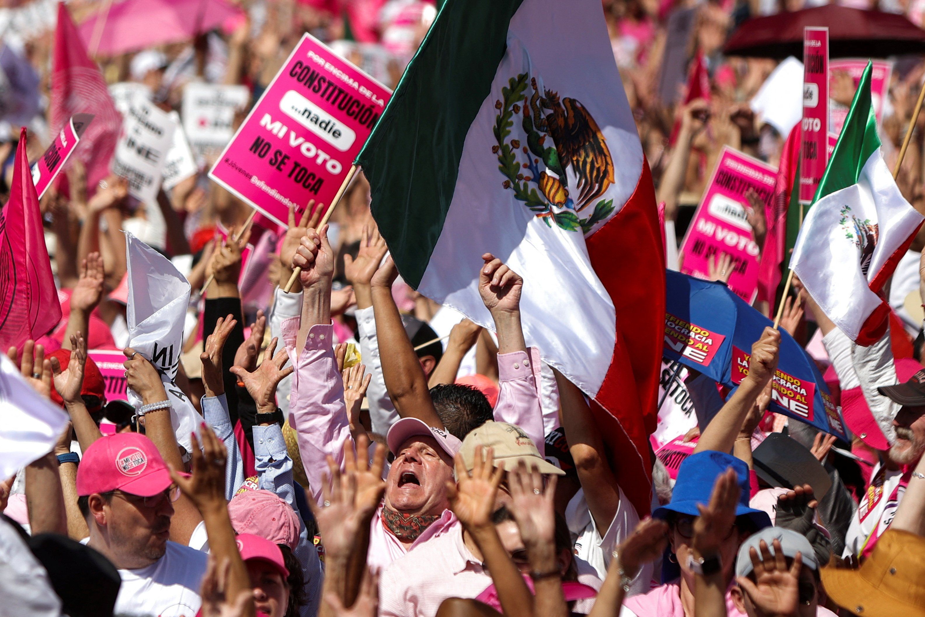 Protesters against President Andres Manuel Lopez Obrador's plan to reform the electoral authority, in Mexico City, Mexico, February 26, 2023.