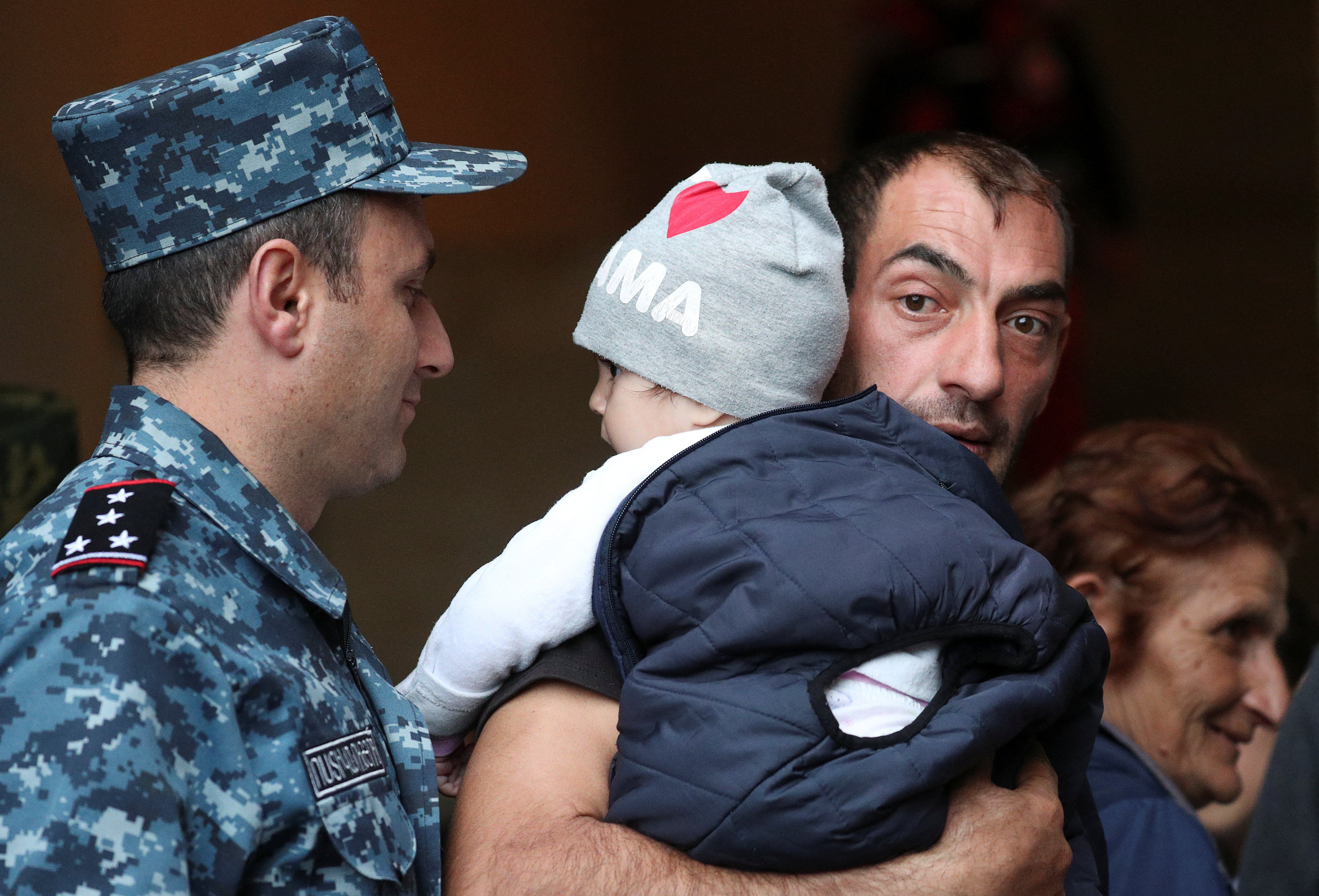 Refugees from Nagorno-Karabakh region arrive at a temporary accommodation centre in the town of Goris, Armenia, September 24, 2023.