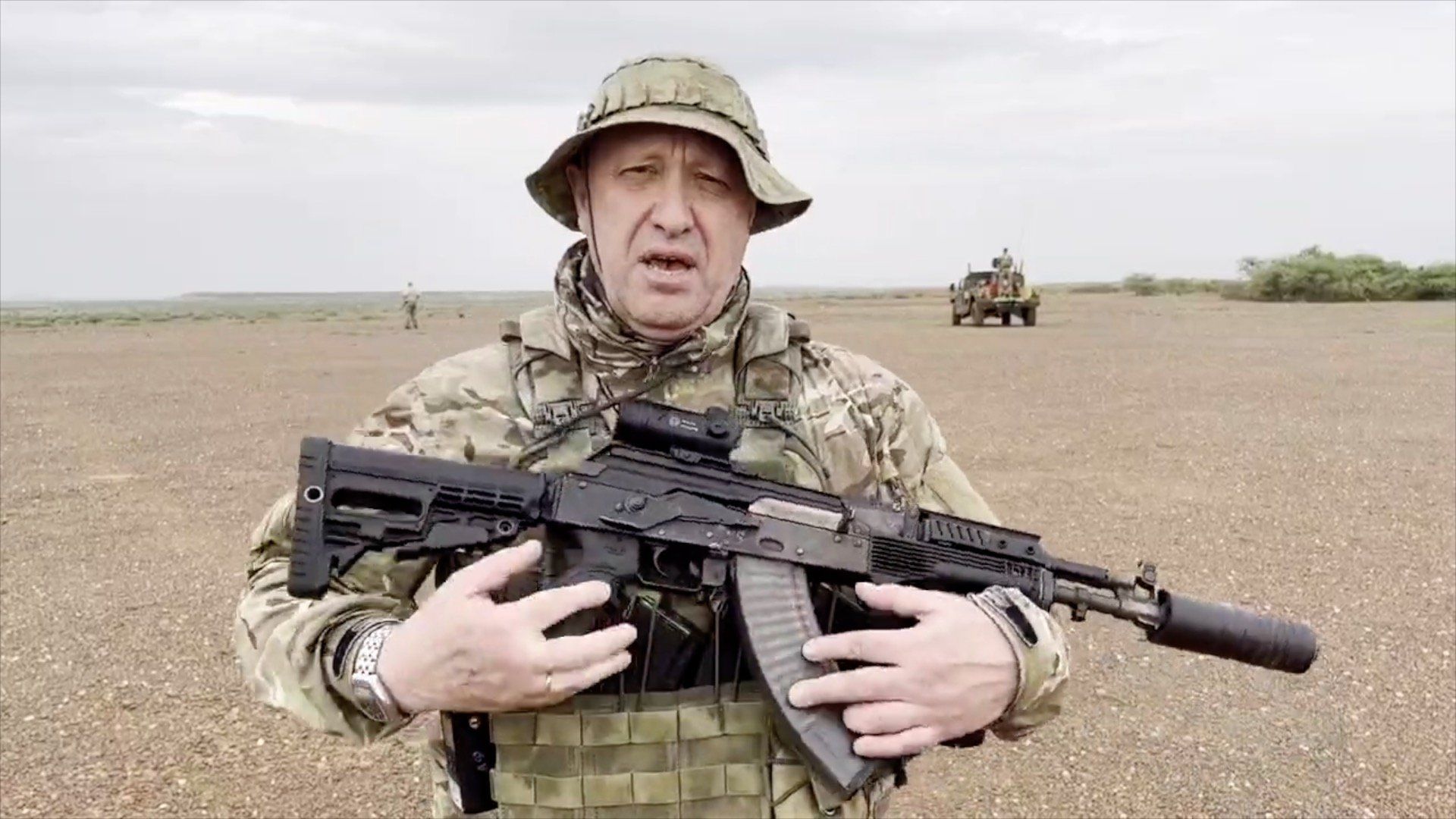 Russian mercenary Wagner chief Yevgeny Prigozhin in military gear.