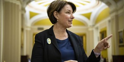Sen. Amy Klobuchar (D-MN) speaks to media near the Senate Chamber during a vote at the US Capitol, in Washington, D.C., on Wednesday, Nov. 15, 2023.