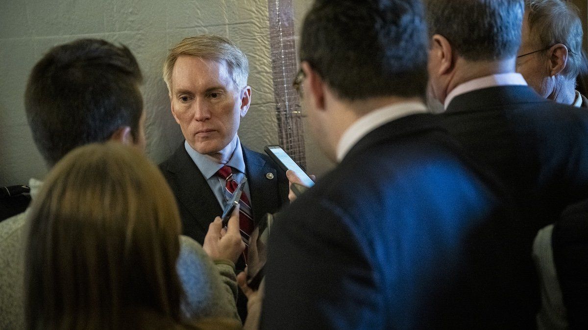 Senator James Lankford (R-OK) speaks to media during a Senate vote, at the U.S. Capitol, in Washington, D.C., on Thursday, February 1, 2024. 