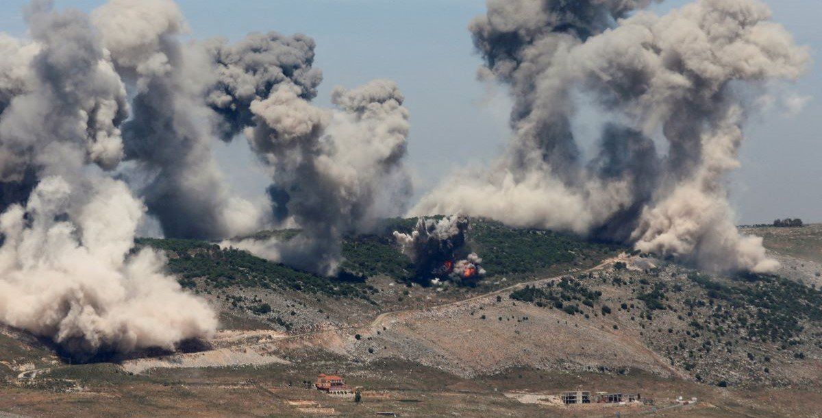​Smoke billows from Nabatieh district, following Israeli strikes, according to two Lebanese security sources, as seen from Marjayoun