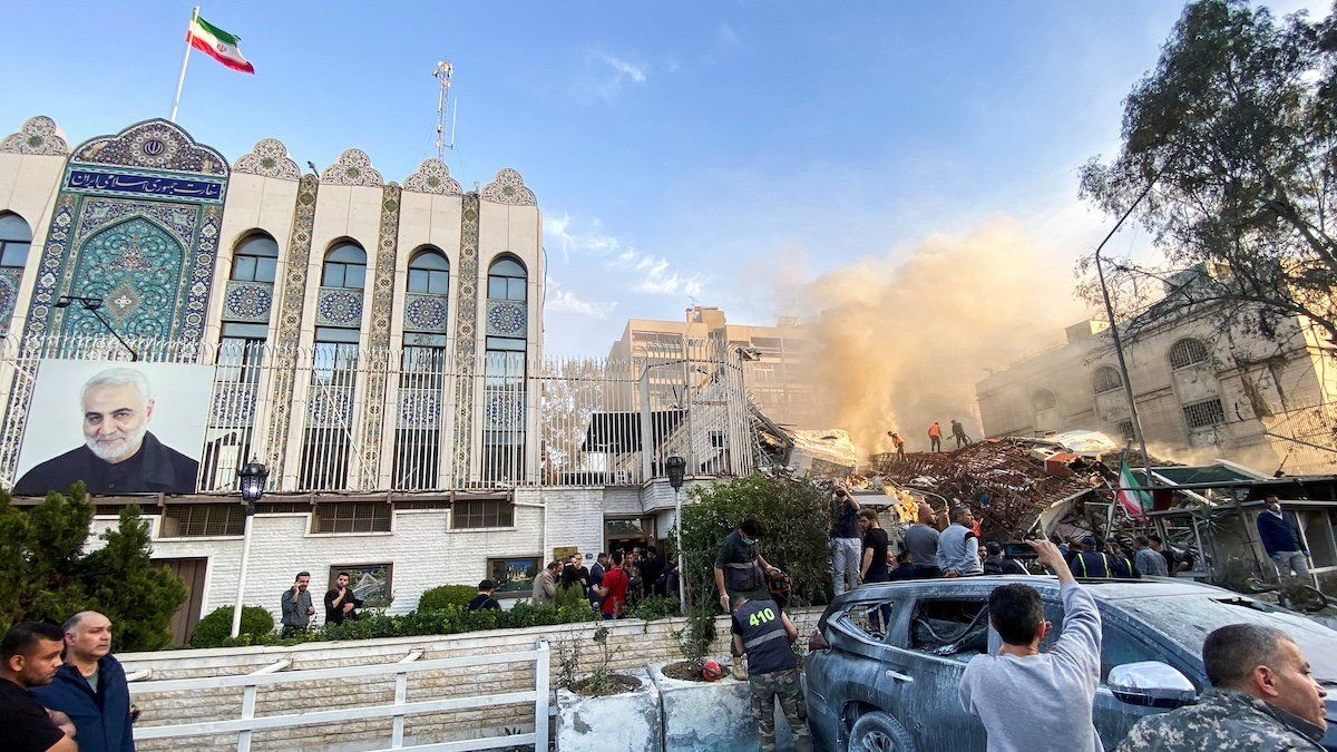 ​Smoke rises after what the Iranian media said was an Israeli strike on a building close to the Iranian embassy in Damascus, Syria April 1, 2024. 