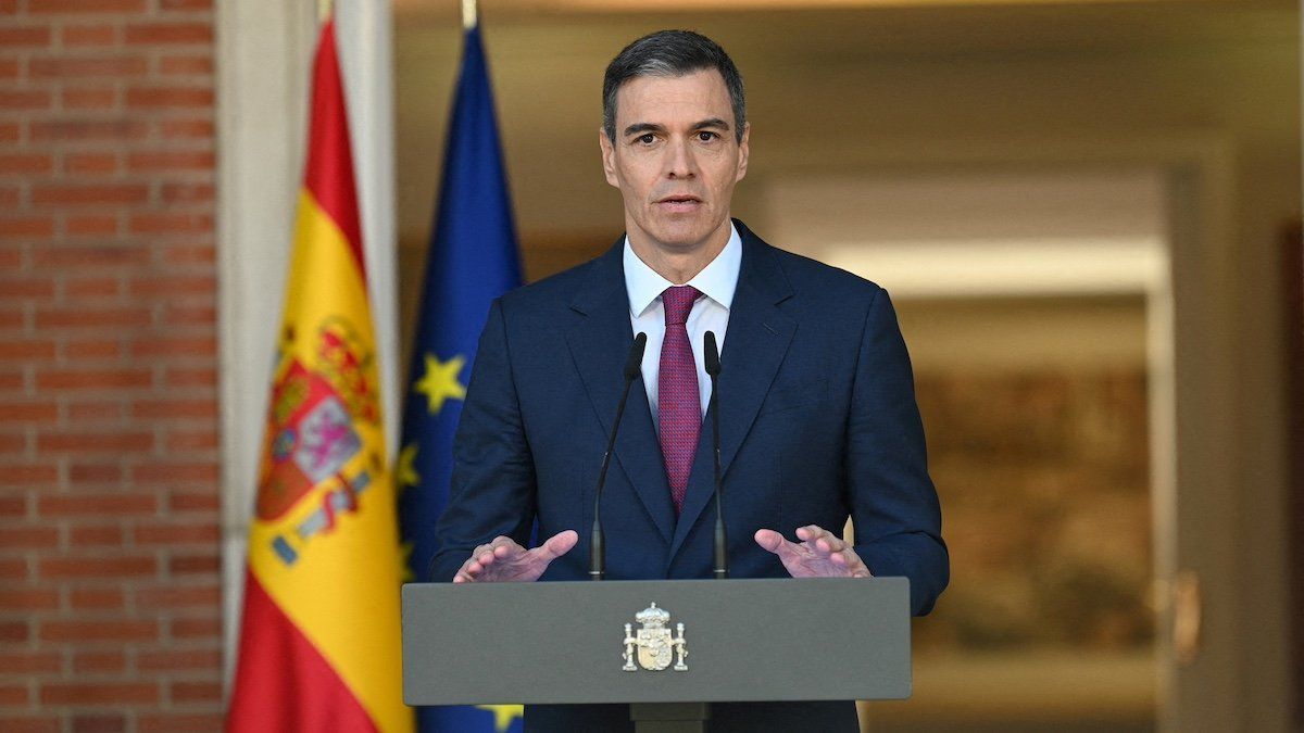 ​Spain's Prime Minister Pedro Sanchez gives a statement to annonunce he will stay on as Prime Minister after weighing his exit from the Spanish government, at Moncloa palace in Madrid, Spain April 29, 2024. 