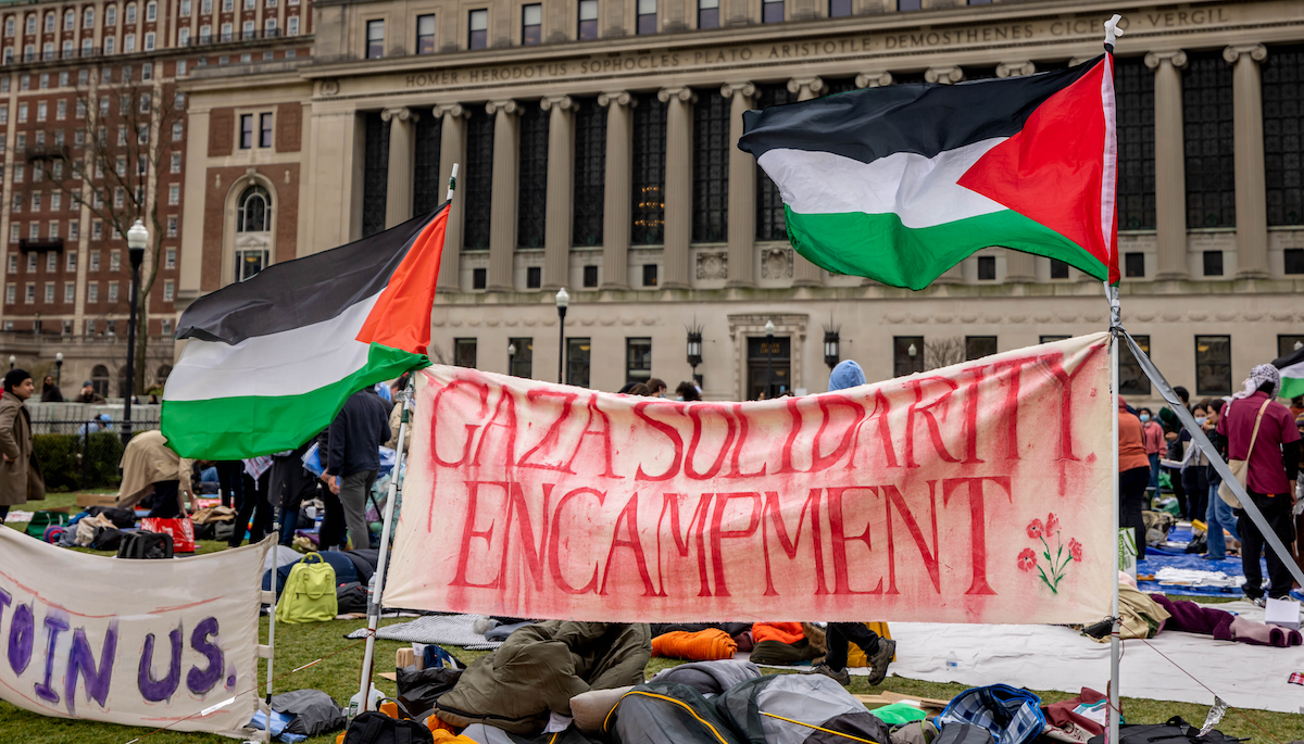 Students and pro-Palestinian activists gather on Columbia University's campus.