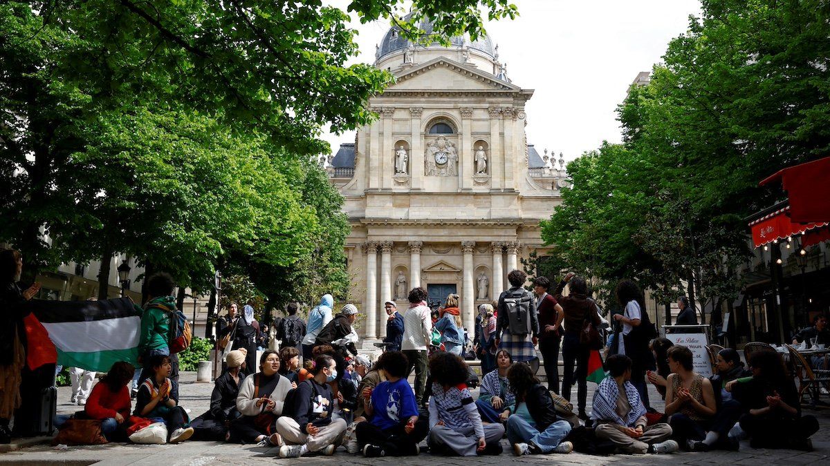 ​Students gather in front of the Sorbonne University in support of Palestinians in Gaza, during the ongoing conflict between Israel and the Palestinian Islamist group Hamas, in Paris, France, April 29, 2024. 