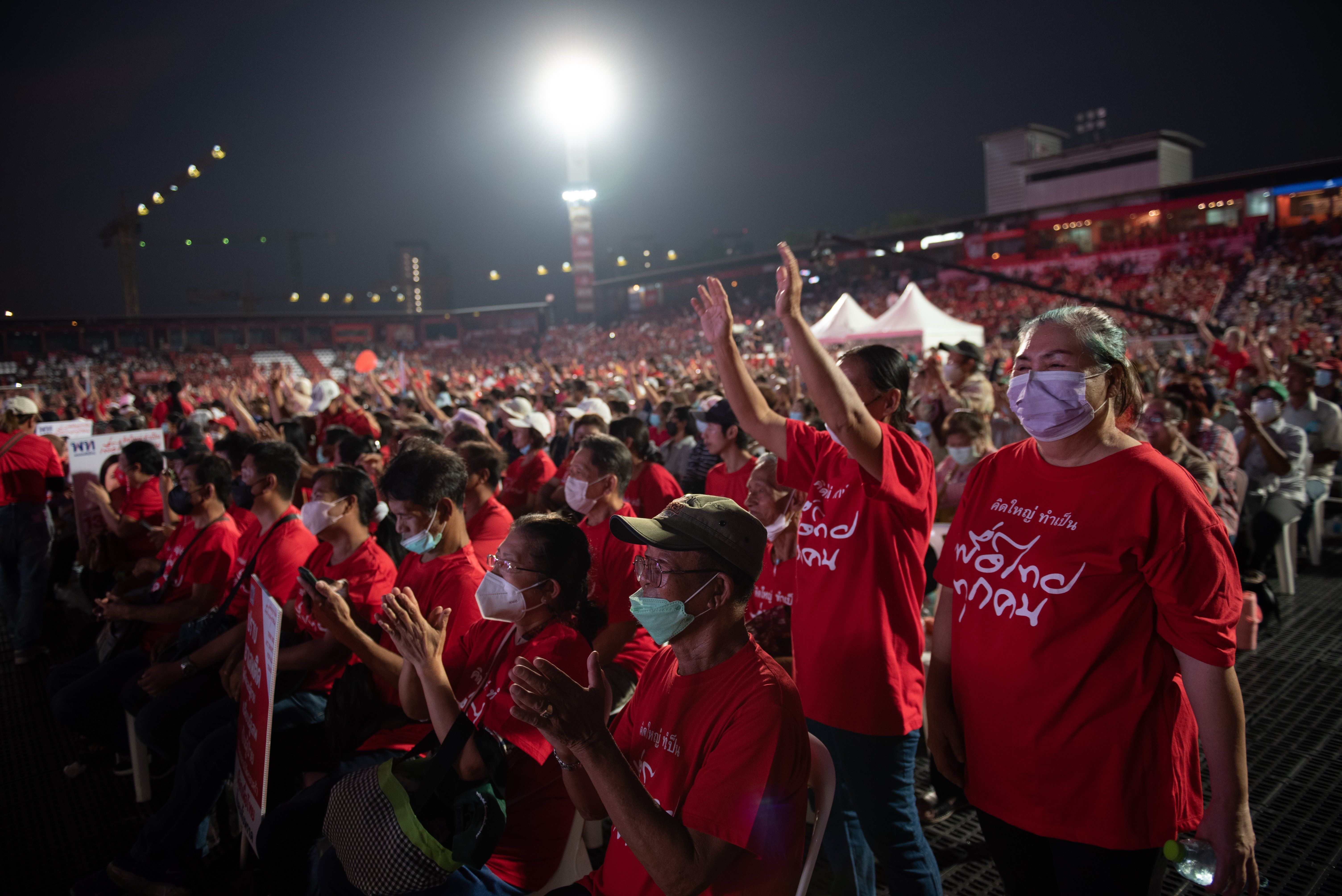 Supporters attend the Pheu Thai Party campaign