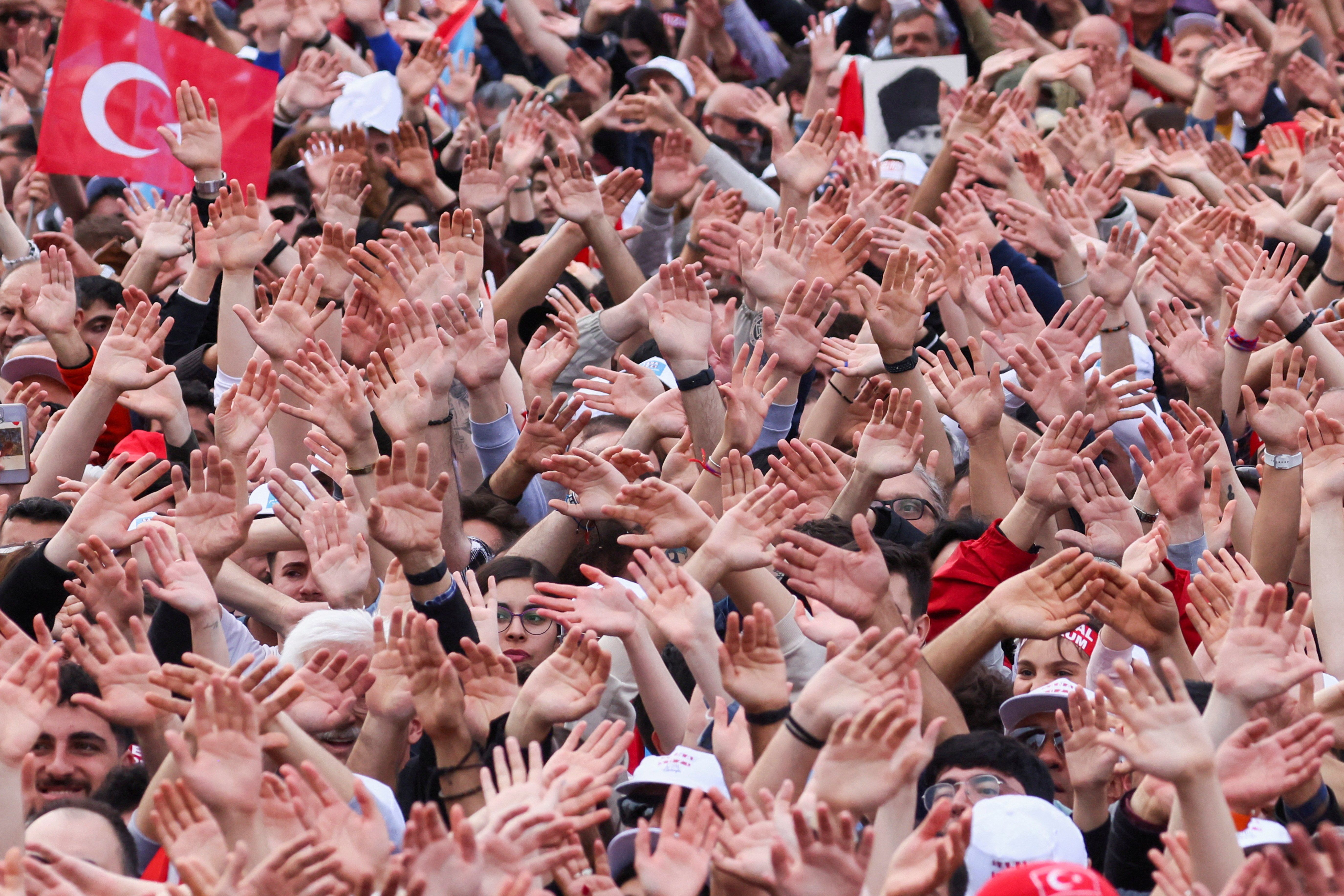 Supporters of Kemal Kilicdaroglu, presidential candidate of Turkey's main opposition alliance, attend a rally ahead of the presidential and parliamentary elections. 