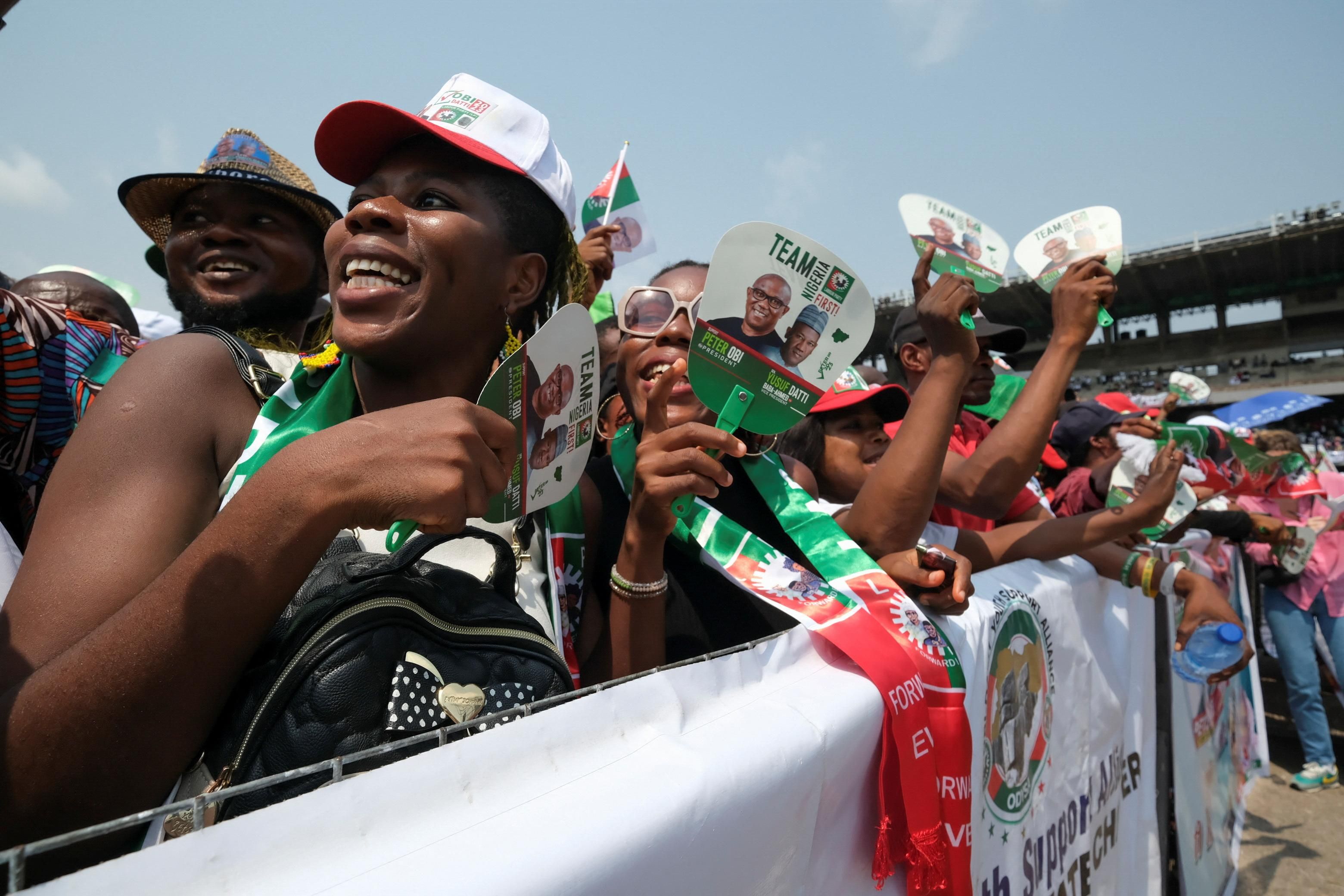 Supporters of Labour Party candidate Peter Obi attend a campaign rally in Lagos.