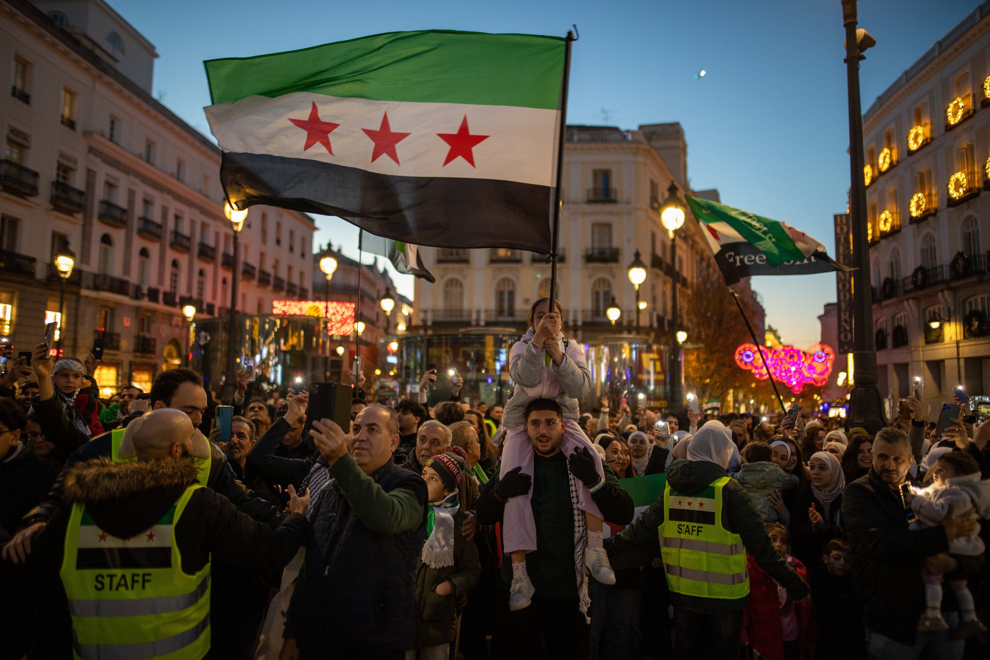 Syrian residents in Madrid have gathered in Puerta del Sol to celebrate the fall and end of the government of President Bashar al-Assad in the Arab country on December 14, 2024.