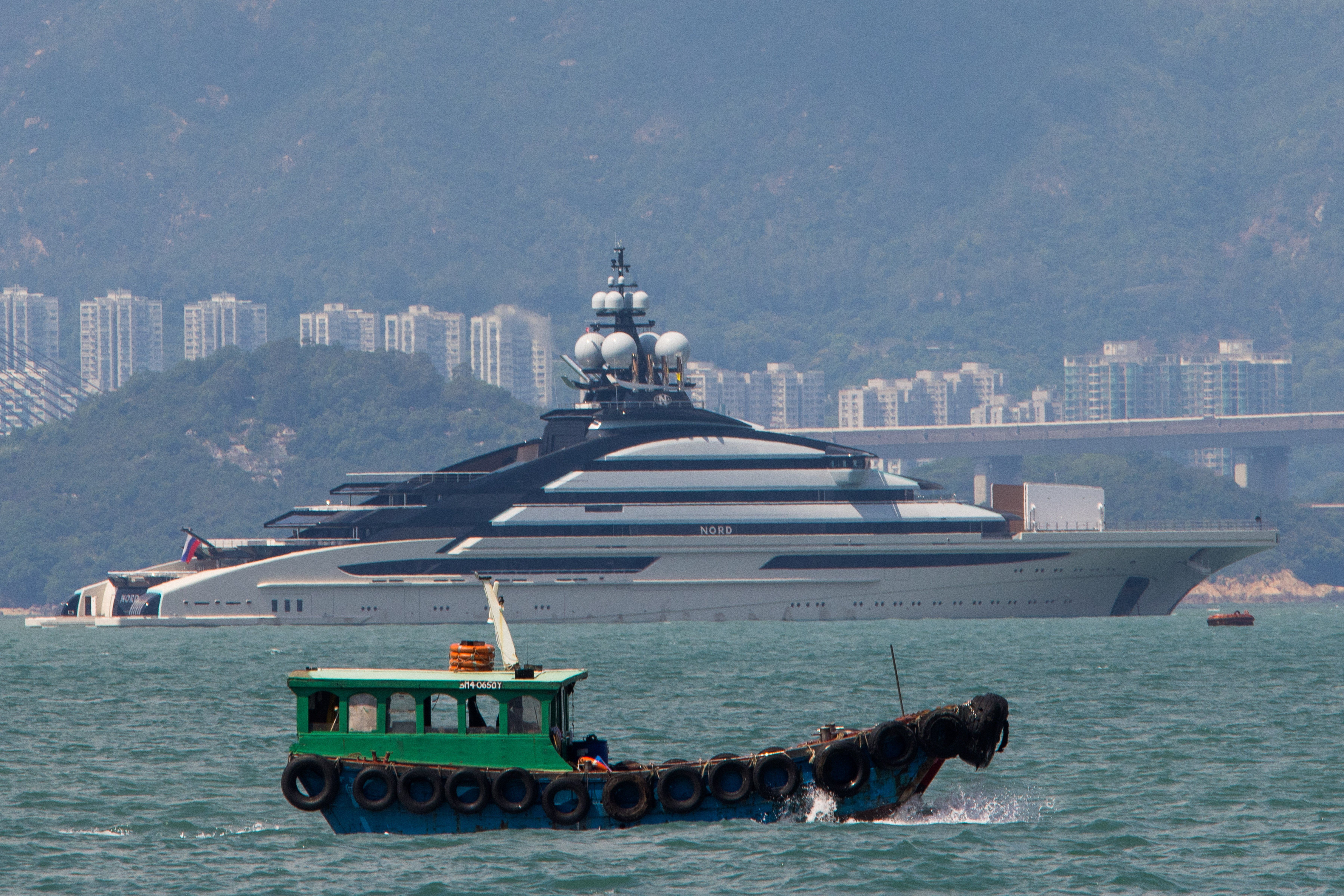 The 465-foot superyacht Nord, a luxury yacht worth over half a billion U.S. dollars, reportedly owned by the sanctioned Russian oligarch Alexei Mordashov 