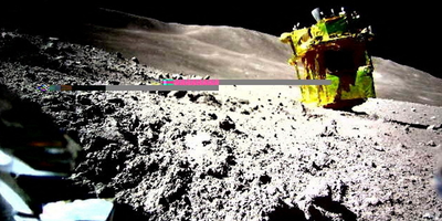 The Smart Lander for Investigating Moon, aka SLIM, is seen in this handout image taken by LEV-2 on the moon, released on Jan. 25, 2024.