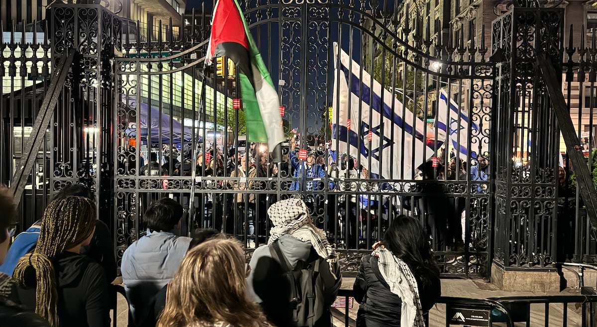 The view Thursday night from inside the Columbia University campus gate at 116th Street and Amsterdam in New York City.​