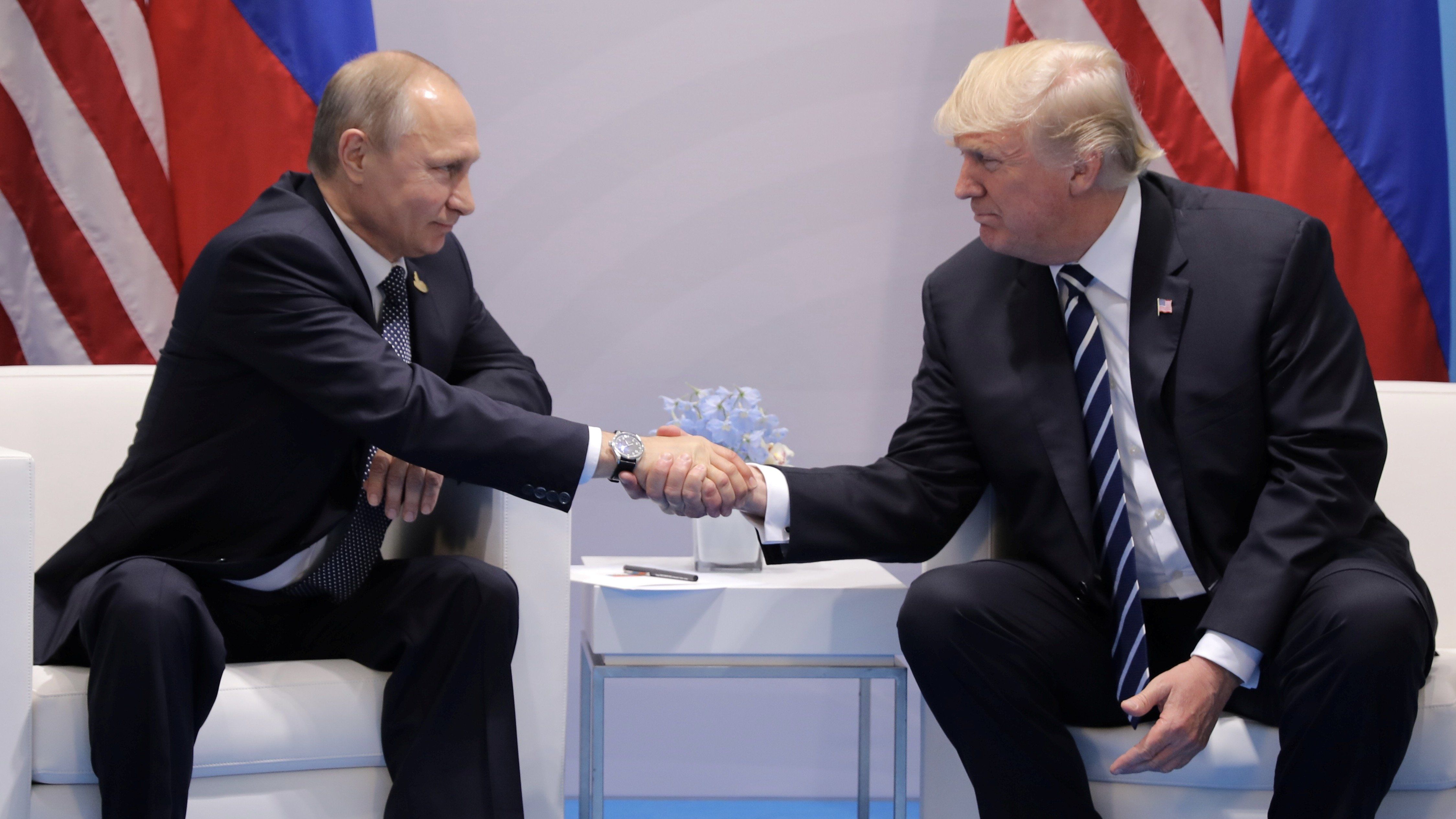 U.S. President Donald Trump shakes hands with Russia's President Vladimir Putin during their bilateral meeting at the G20 summit in Hamburg, Germany July 7, 2017. 
