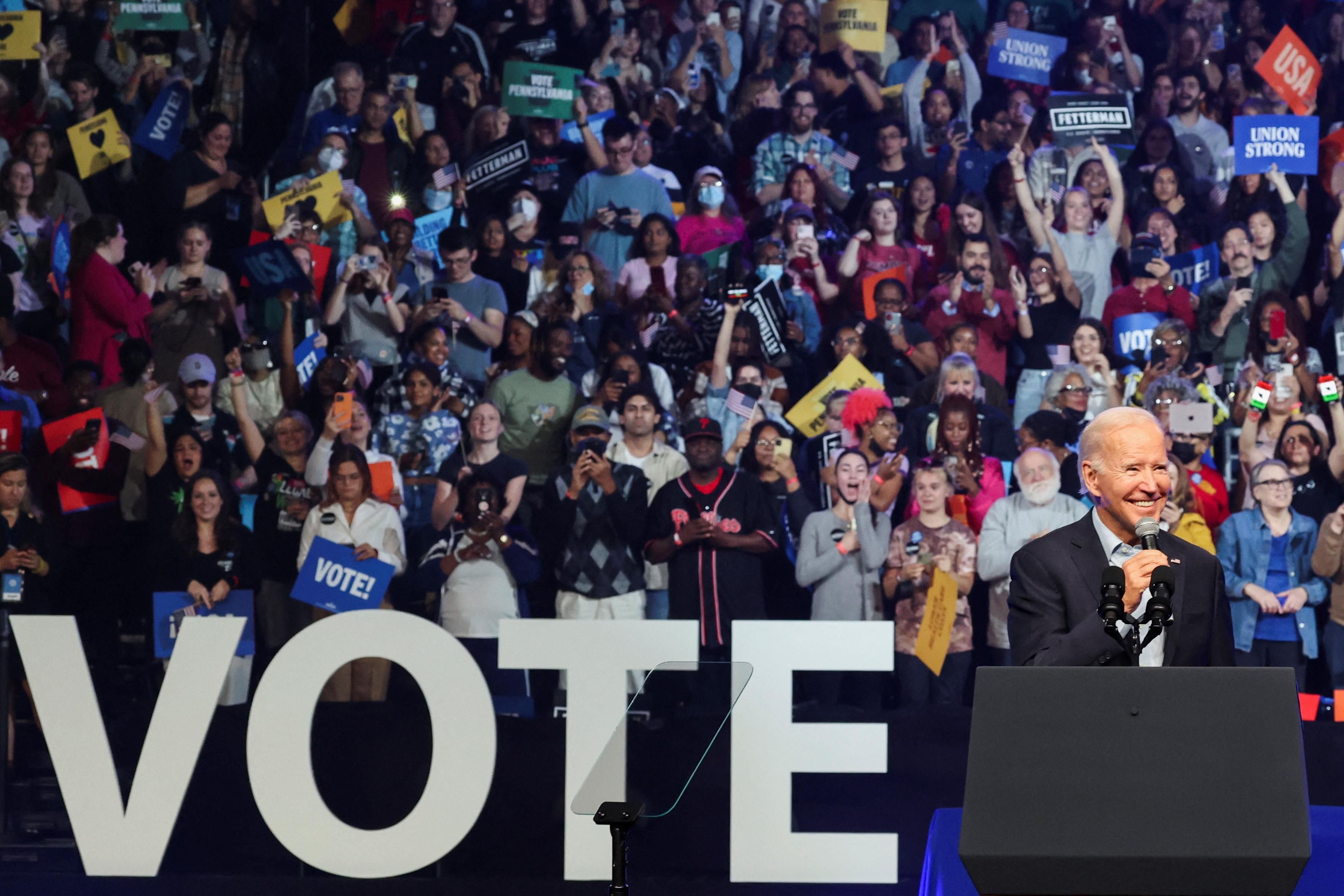 U.S. President Joe Biden campaigns in support of Democrats in Philadelphia, Pennsylvania, U.S.