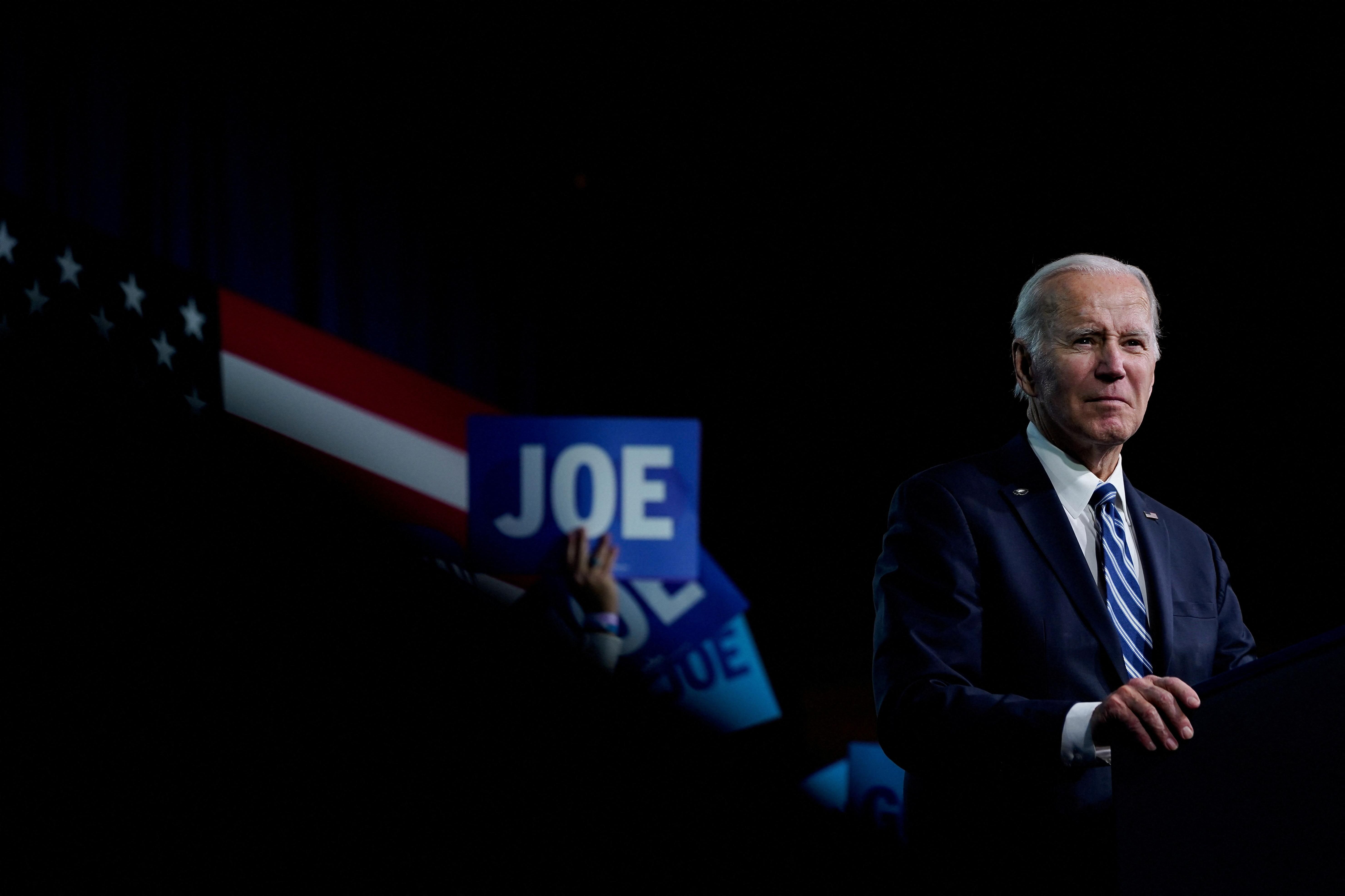 U.S. President Joe Biden delivers remarks at a DNC meeting in Philadelphia.