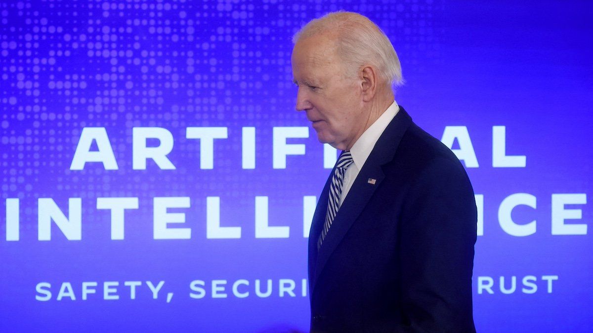 ​U.S. President Joe Biden walks across the stage to sign an Executive Order about Artificial Intelligence in the East Room at the White House in Washington, U.S., October 30, 2023. 