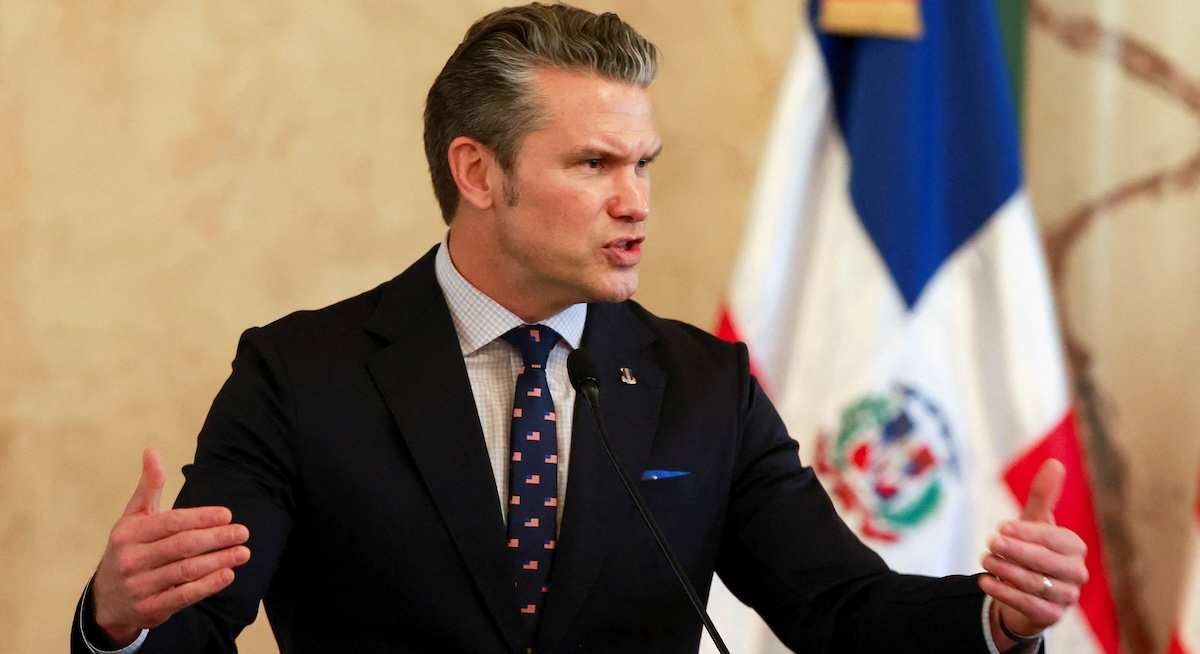 U.S. Secretary of Defense Pete Hegseth speaks during a meeting with Dominican Republic President Luis Abinader at the National Palace, in Santo Domingo, Dominican Republic November 26, 2025.