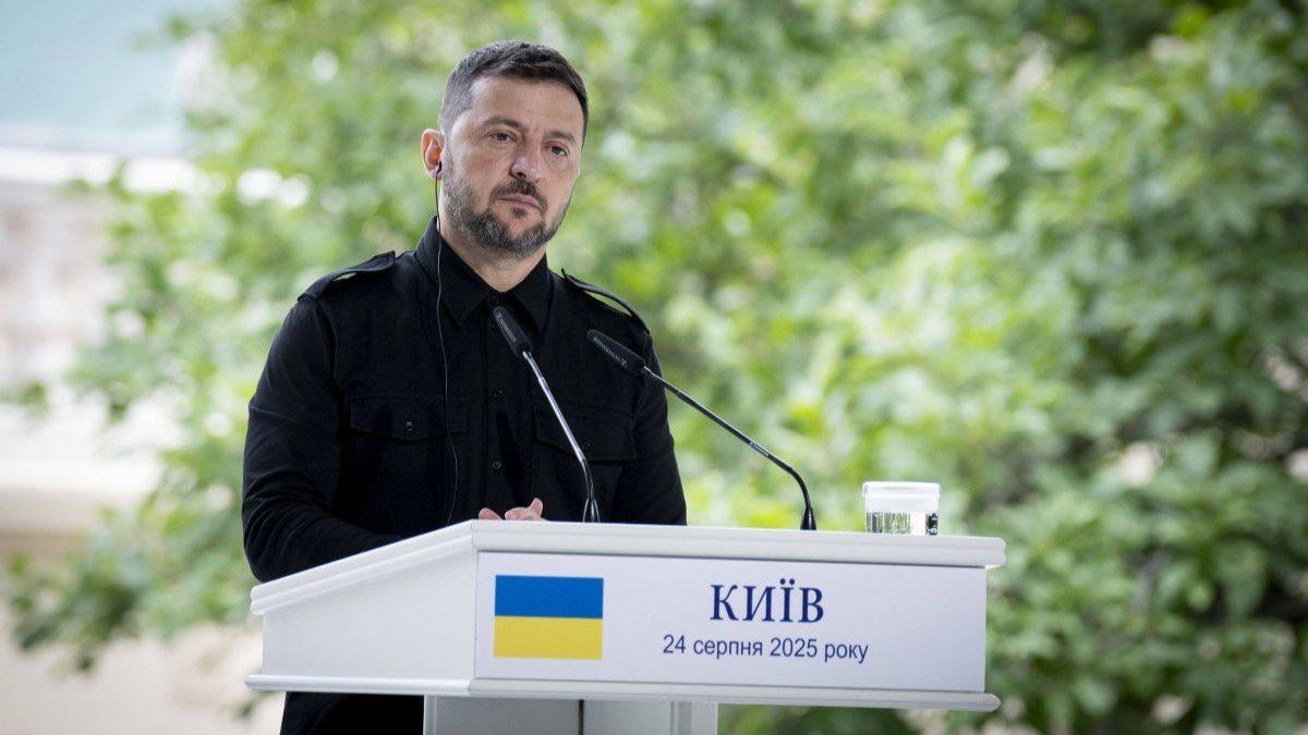 ​Ukrainian President Volodymyr Zelensky during a press conference in Kyiv, Ukraine, on Ukrainian Independence Day, Aug. 24, 2025.