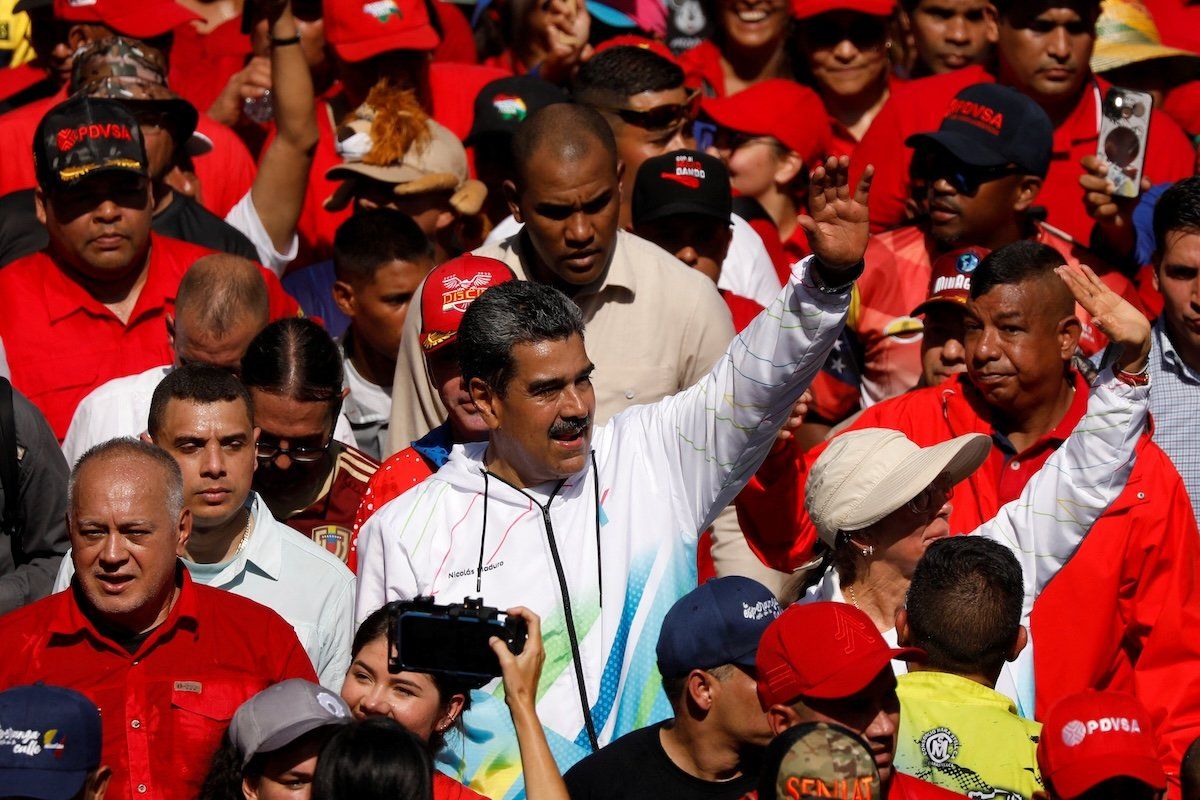 ​Venezuela's President Nicolas Maduro, his wife Cilia Flores, and Vice President of the United Socialist Party of Venezuela Diosdado Cabello participate in a rally during May Day celebrations in Caracas, Venezuela, on May 1, 2024. 