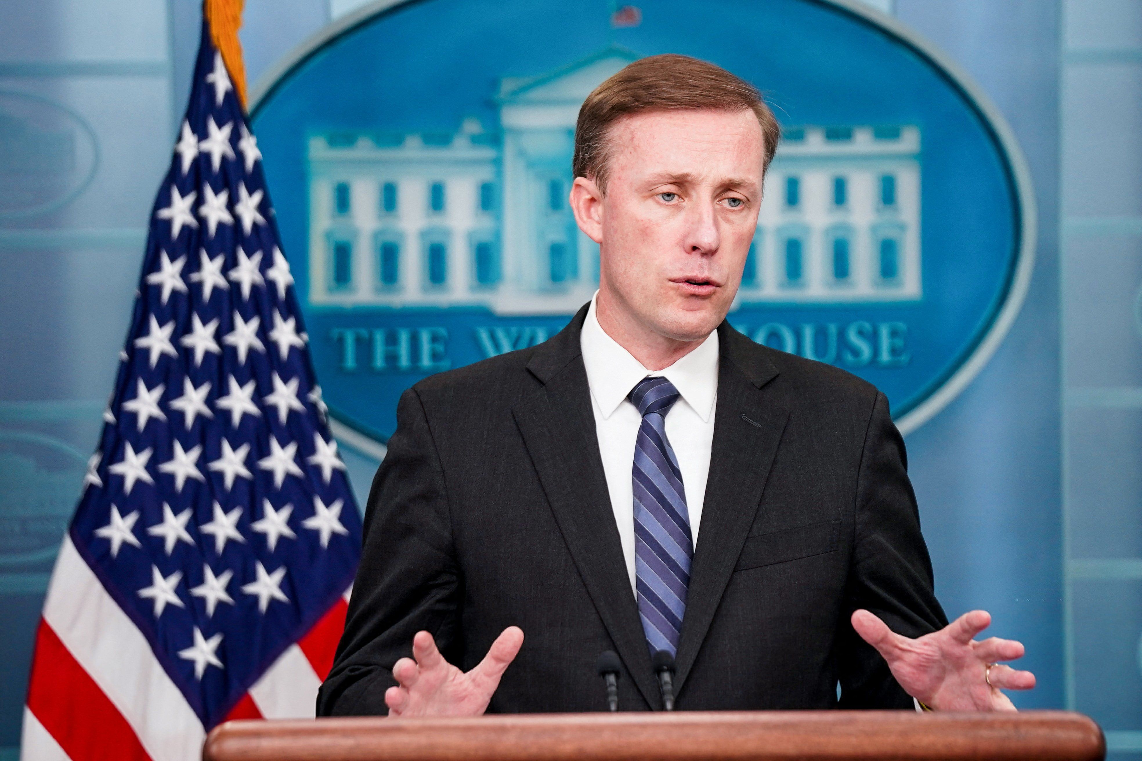 White House National Security Advisor Jake Sullivan speaks during a press briefing at the White House in Washington, D.C., U.S., September 15, 2023.