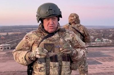 Yevgeny Prigozhin, the founder of Russia's Wagner mercenary force, speaks in Paraskoviivka, Ukraine, in this still image from an undated video released on March 3.