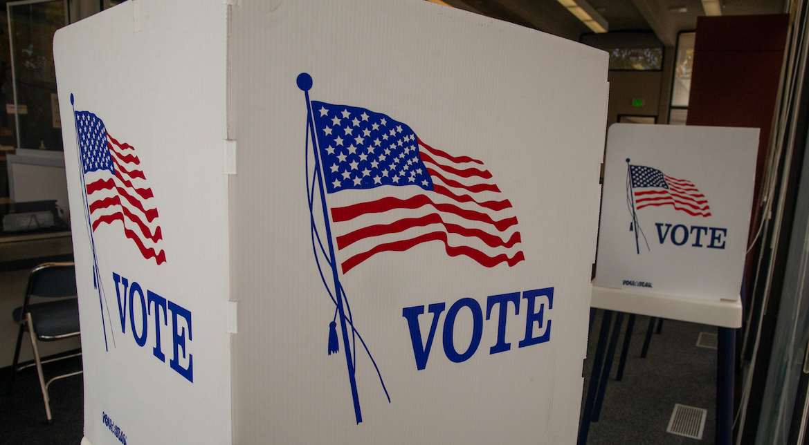 Voting booths wait for Election Day at Lane County Elections in Eugene. Credit: USA TODAY NETWORK via Reuters Connect