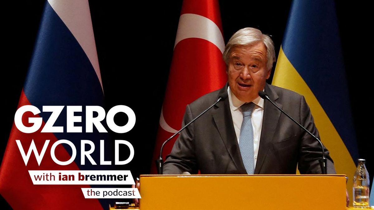 logo: GZERO World with Ian Bremmer (the podcast) with UN Secretary-General António Guterres at the UN.