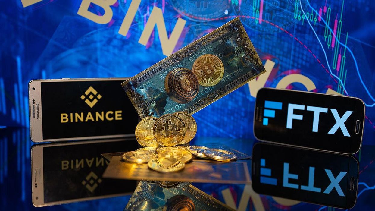 Logos of FTX and Binance, crypto exchange competitors.