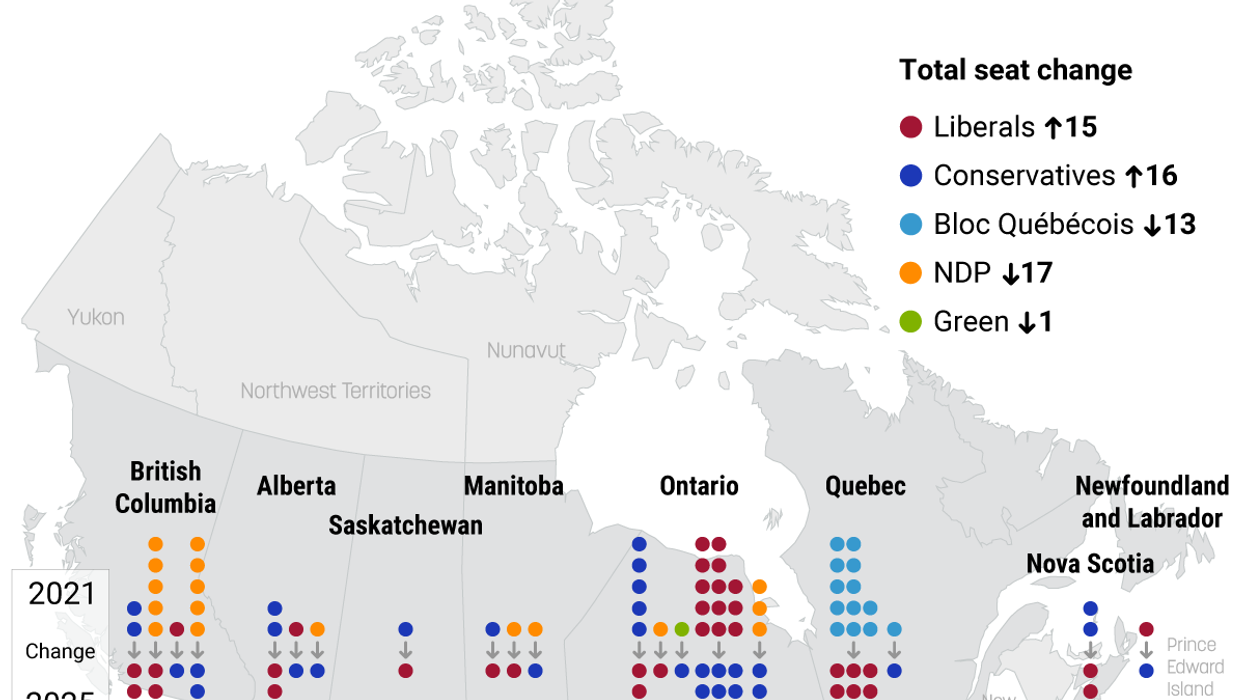 Map of electoral shifts in Canada