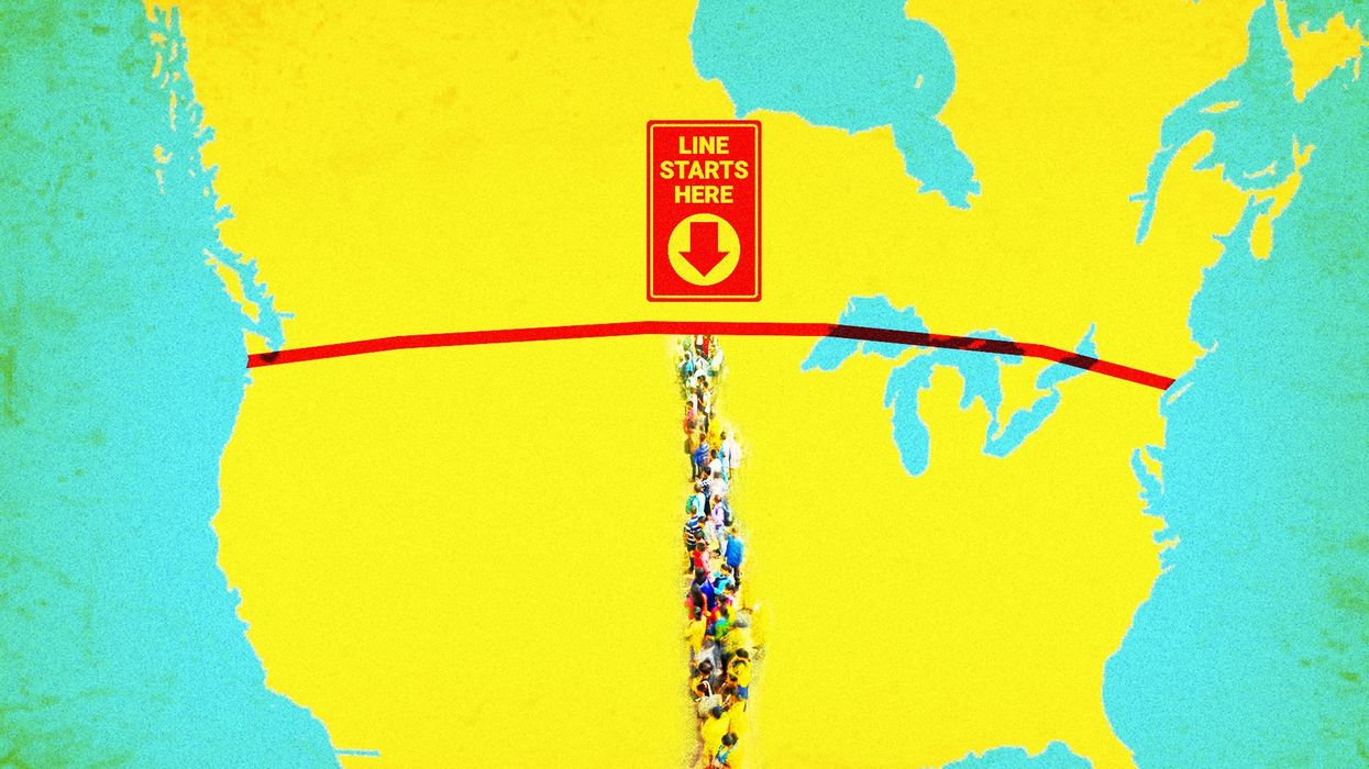 Map of the US-Canada border.