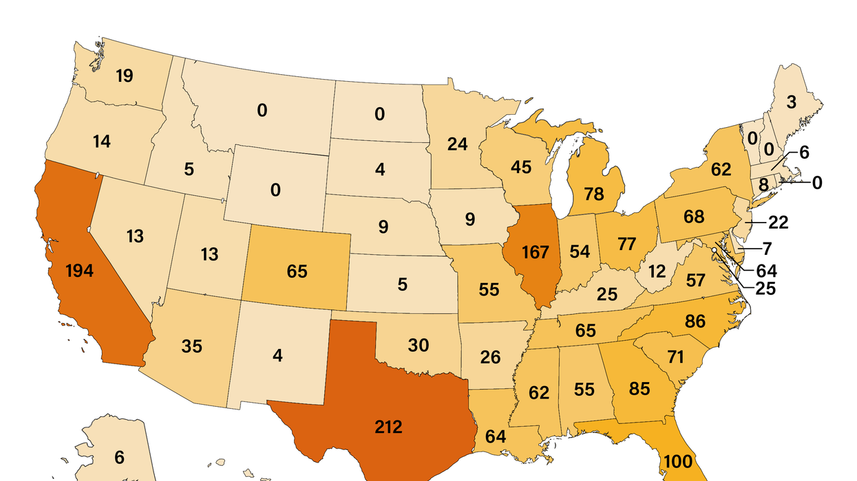 Map showing gun deaths by US state from 2020-2023.