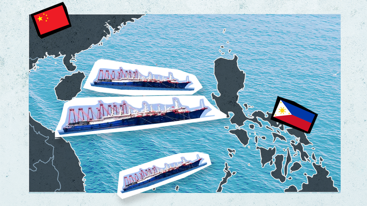 Map showing how fishing vessels help China's navy in the South China Sea.