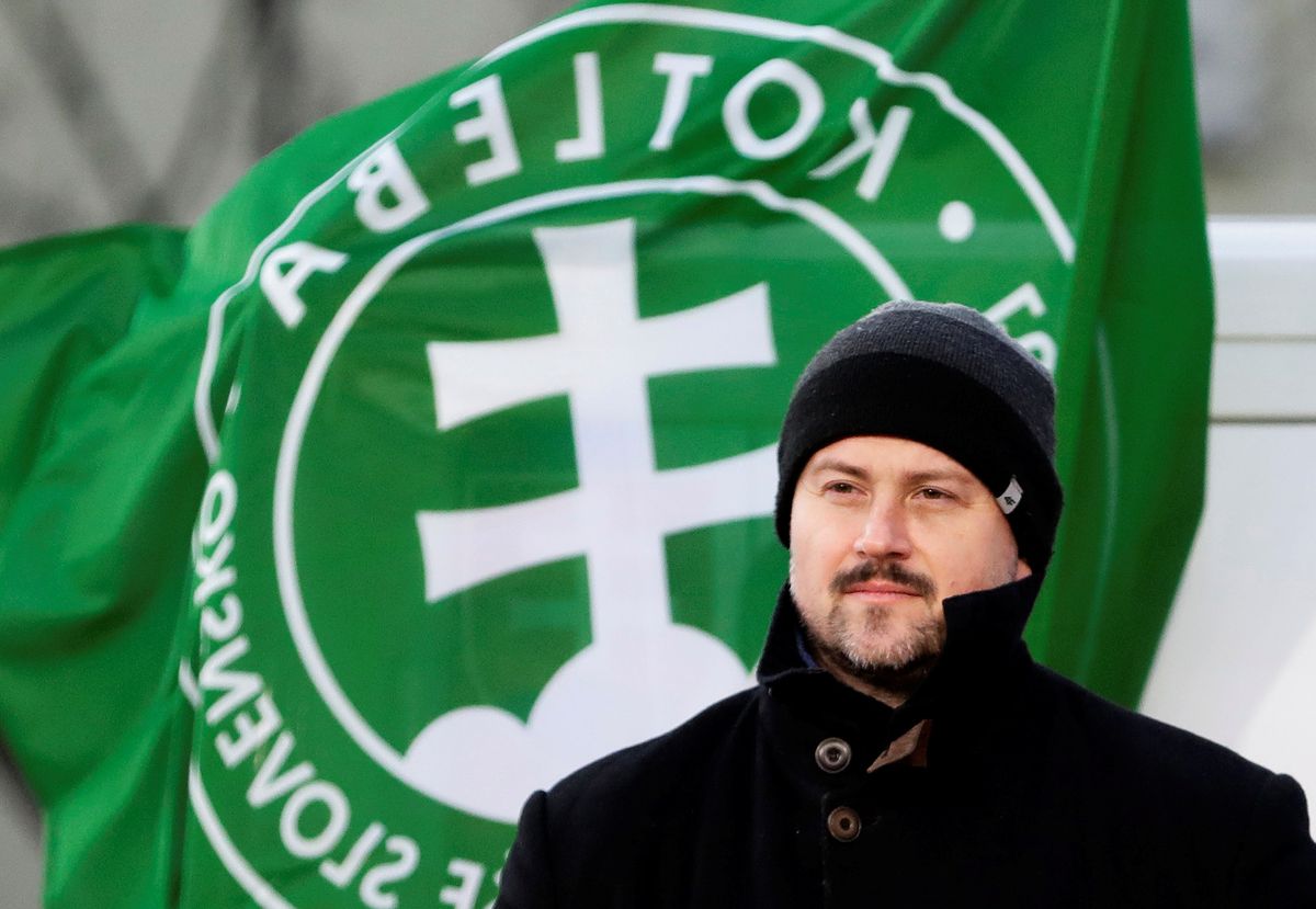 Marian Kotleba, leader of the far-right People's Party Our Slovakia (LSNS), attends an election campaign rally in Topolcany, Slovakia. Reuters