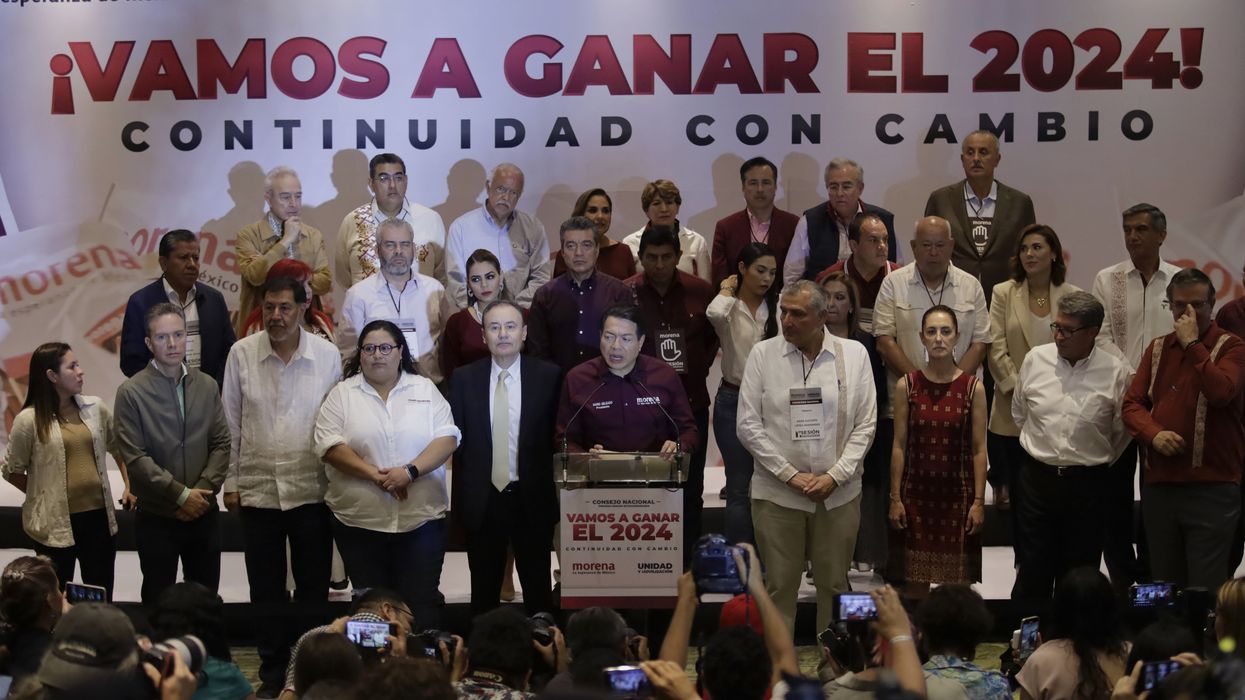 Mario Delgado, president of Mexico's ruling Morena party, during a press conference to unveil the four presidential candidates in Mexico City.